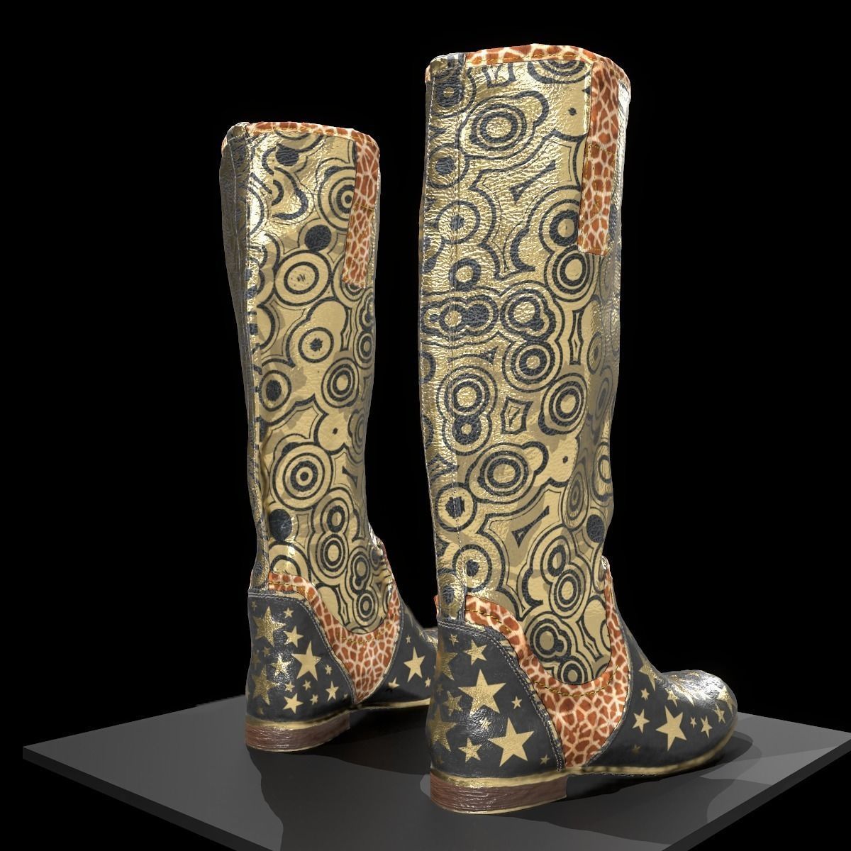 Decorated boots Game Ready Shoe Asset Low-poly 3D model_6