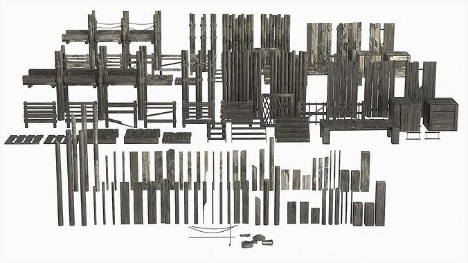 Wood and Rope collection Low-poly 3D model
