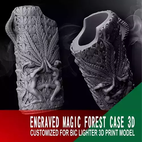 Case 3D Engraved Magic Forest Customized for Bic Lighter