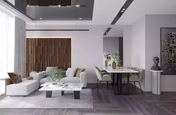 Luxurious Modern Studio Apartment Interior Scene  3D model