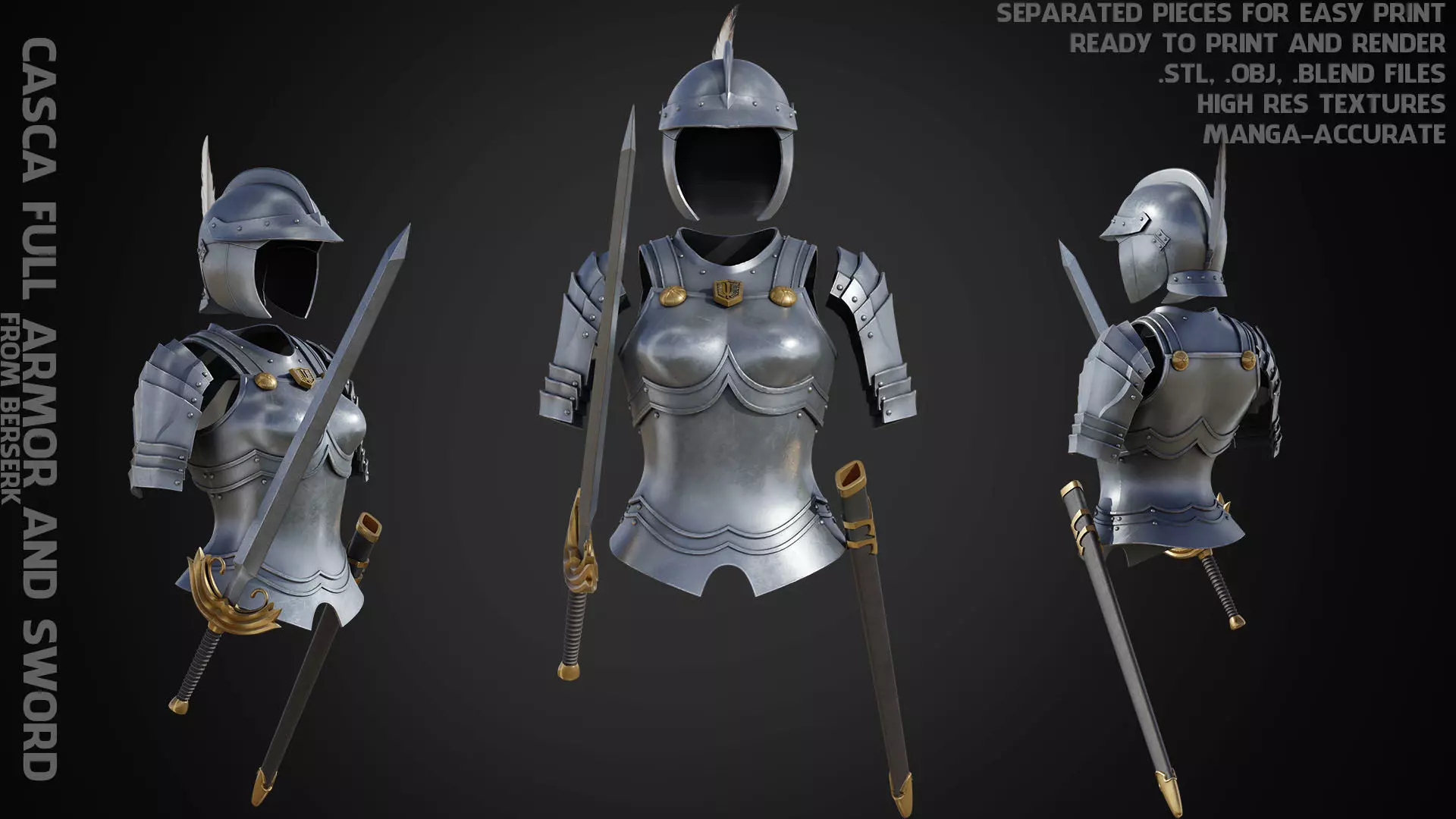 Berserk Casca Full Armor Swortd and Scabbard for Cosplay 3D Model Collection_0