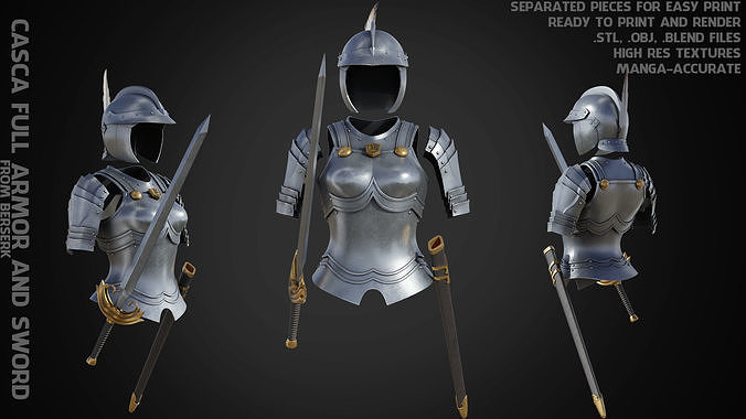 Berserk Casca Full Armor Swortd and Scabbard for Cosplay 3D Model Collection