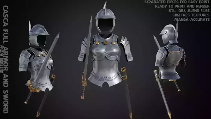 Berserk Casca Full Armor Swortd and Scabbard for Cosplay 3D Model Collection