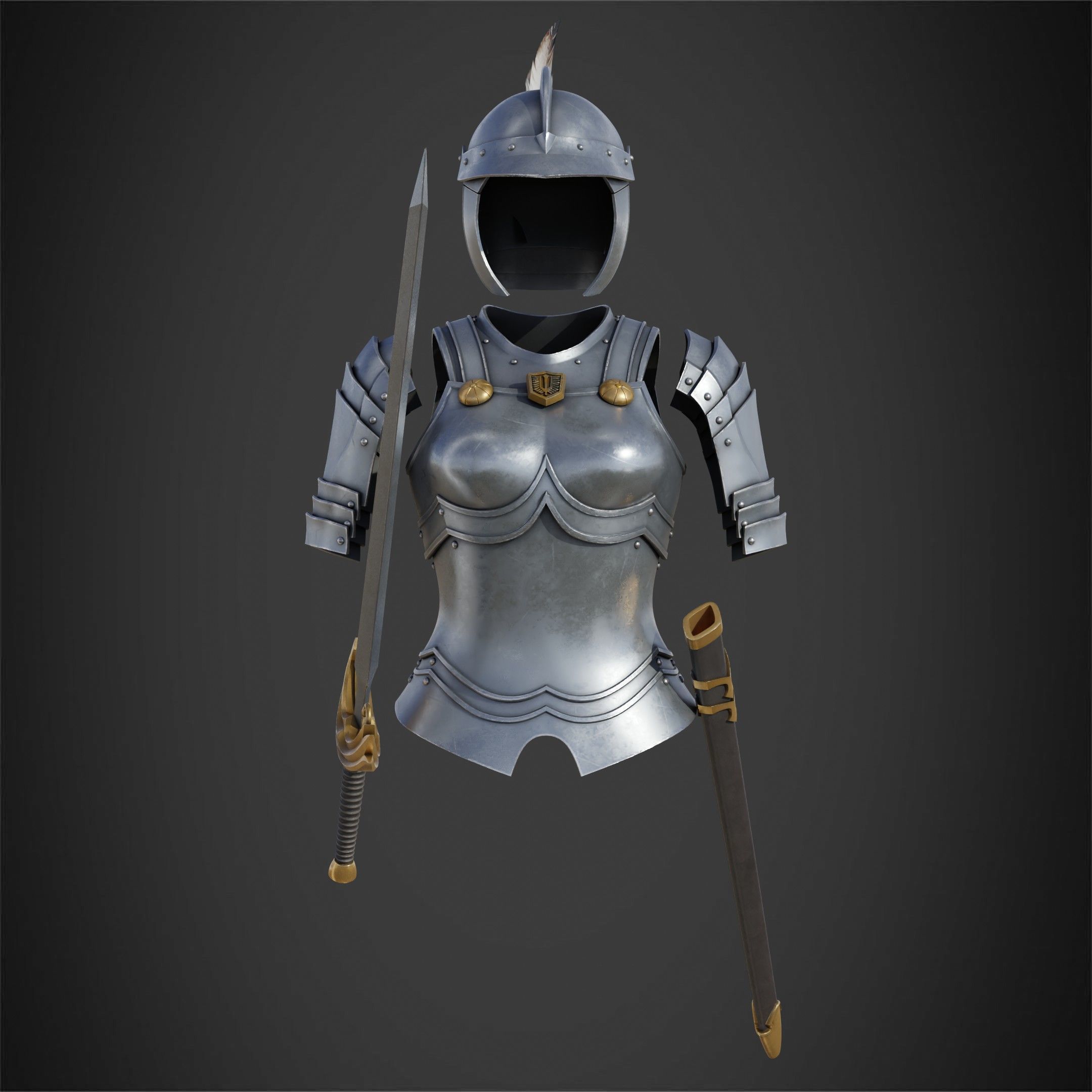 Berserk Casca Full Armor Swortd and Scabbard for Cosplay 3D Model Collection_9