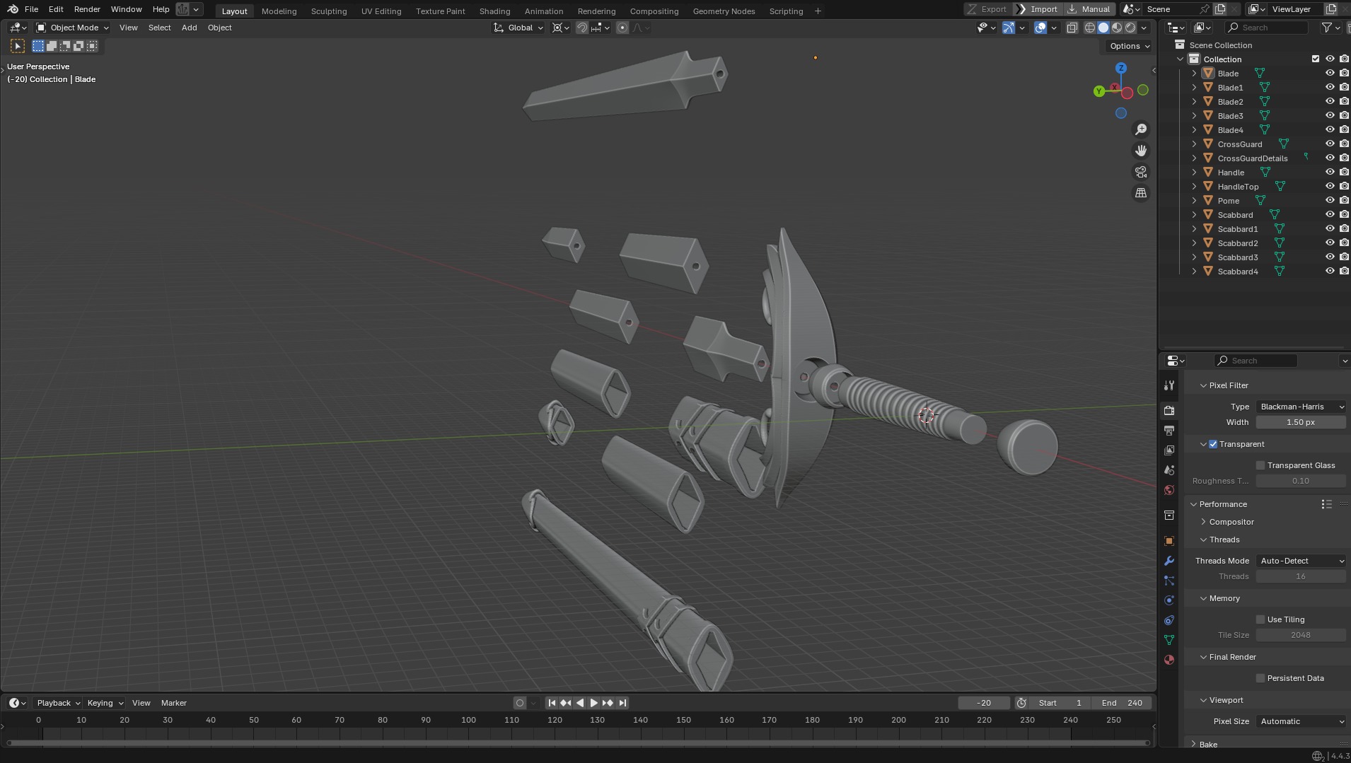 Berserk Casca Full Armor Swortd and Scabbard for Cosplay 3D Model Collection_40