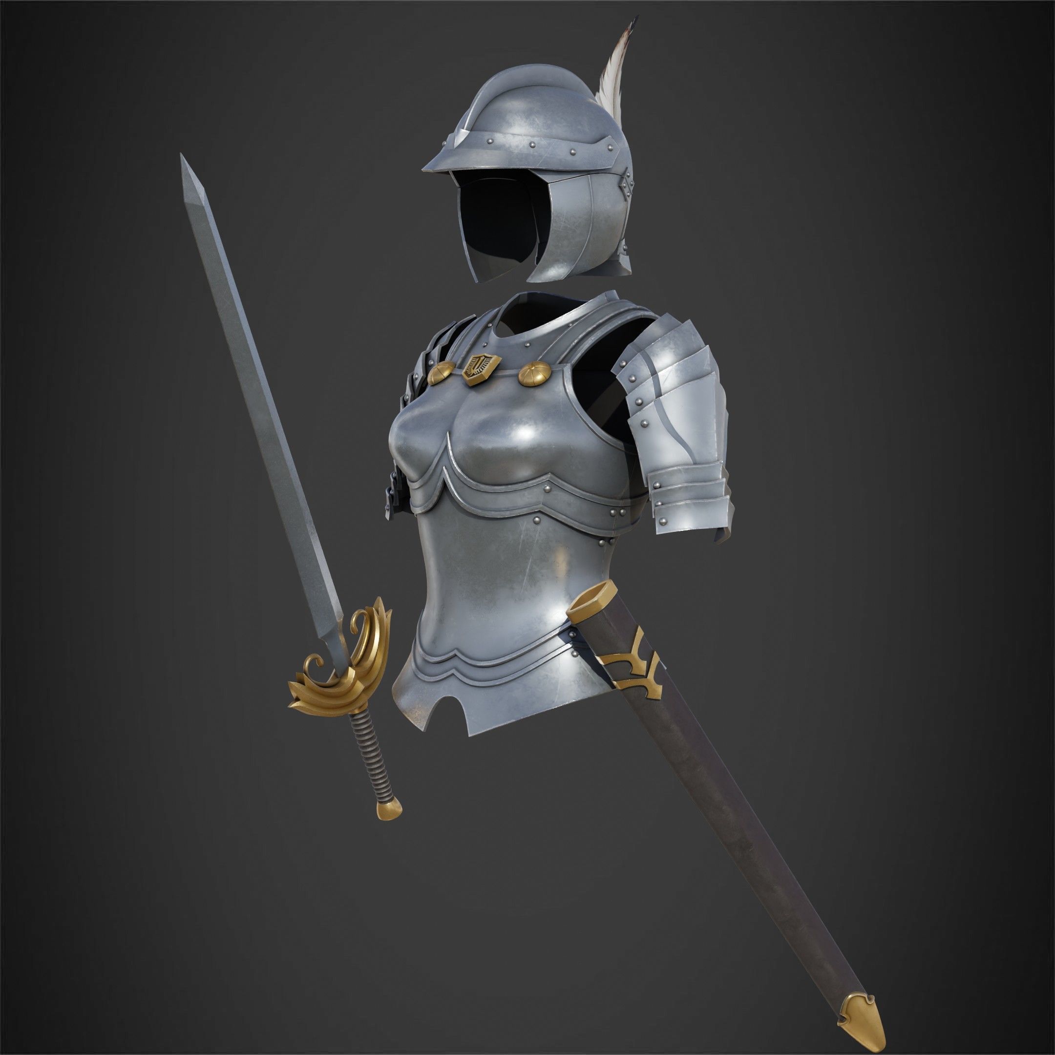 Berserk Casca Full Armor Swortd and Scabbard for Cosplay 3D Model Collection_10