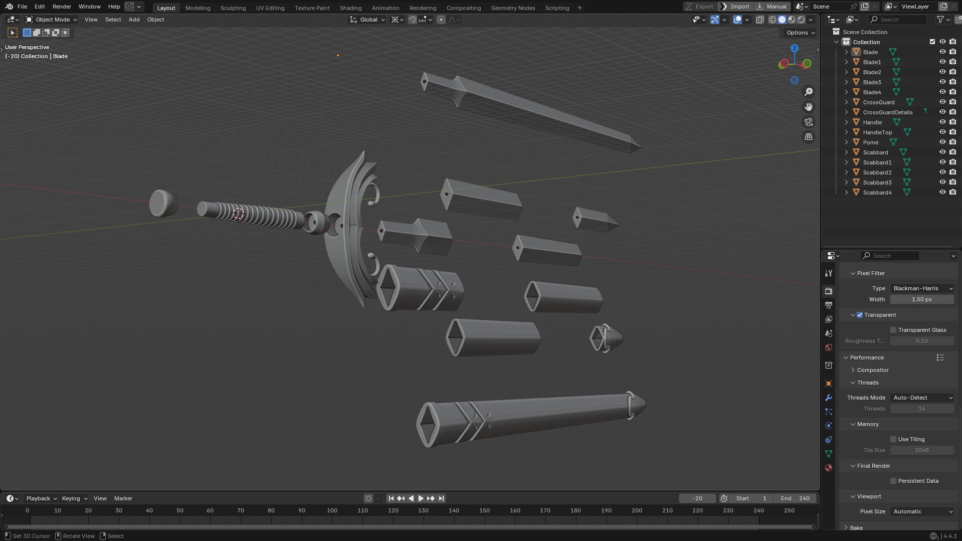 Berserk Casca Full Armor Swortd and Scabbard for Cosplay 3D Model Collection_39