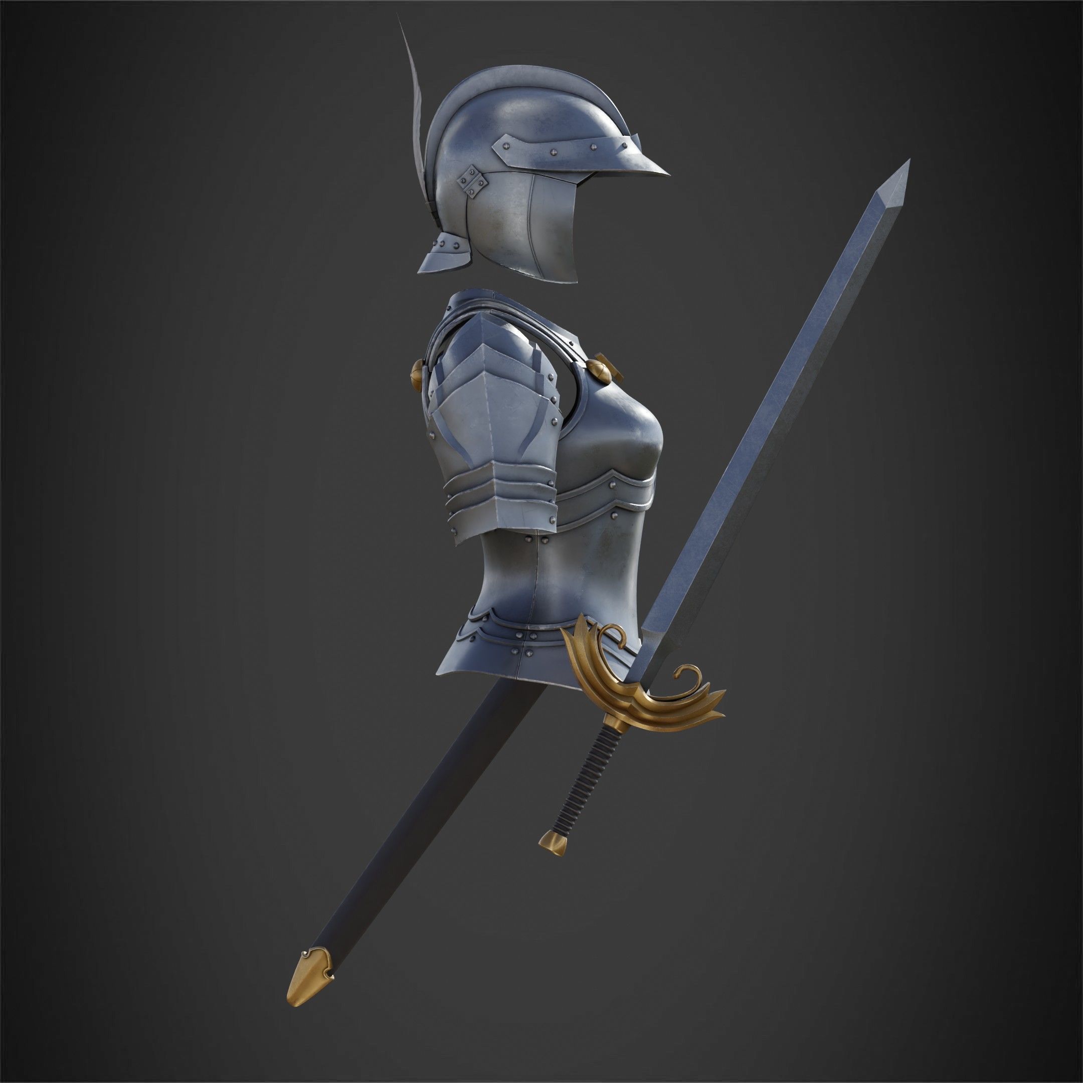 Berserk Casca Full Armor Swortd and Scabbard for Cosplay 3D Model Collection_15