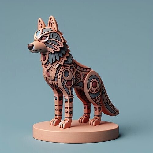 1079 Color 3D Model  Totem Style Wolf on a Pedestal 3D print model