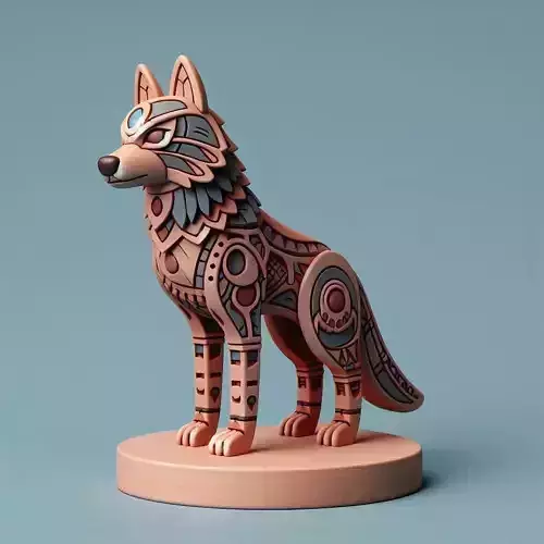 1079 Color 3D Model  Totem Style Wolf on a Pedestal