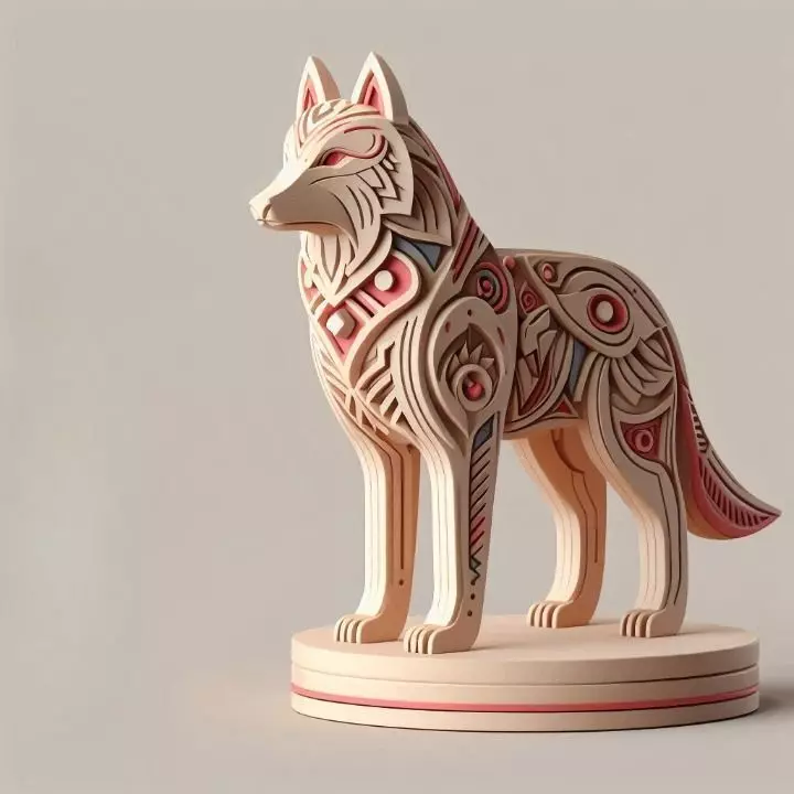 1081 Color 3D Model Totem Style Wolf on a Pedestal 3D print model_0