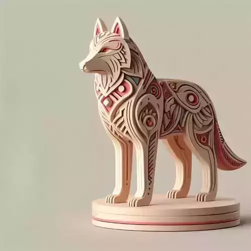 1081 Color 3D Model  Totem Style   Wolf on a Pedestal