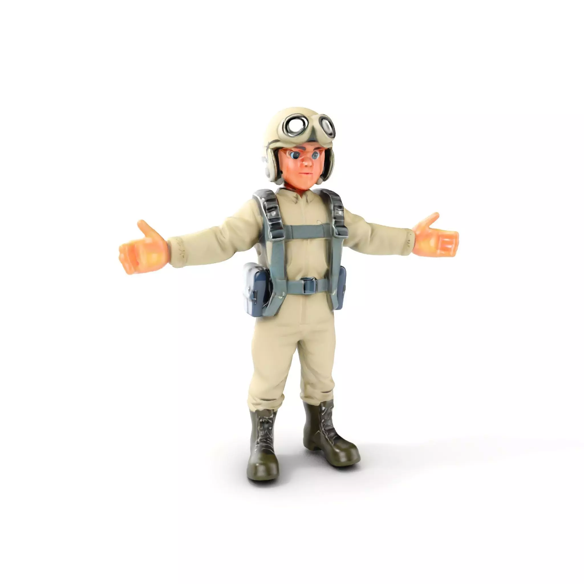 Cartoon Pilot Character Rigged and Animated Model for Games Low-poly 3D model