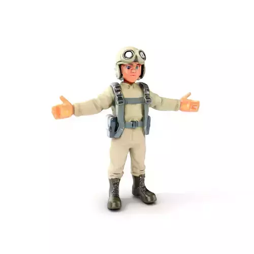 Cartoon Pilot Character Rigged and Animated Model for Games Low-poly 3D model