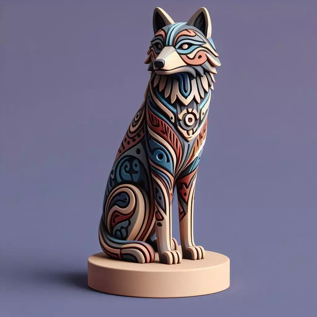 1082 Color 3D Model  Totem Style   Wolf on a Pedestal 3D print model_0