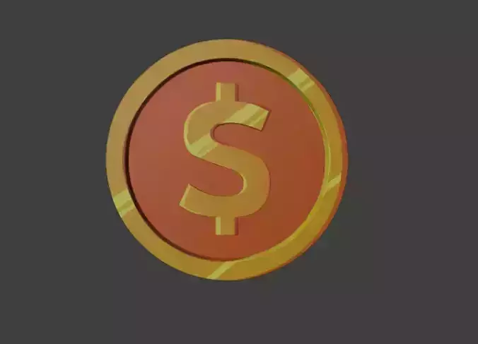 Golden Coin Icon - Game Ready 3D Model