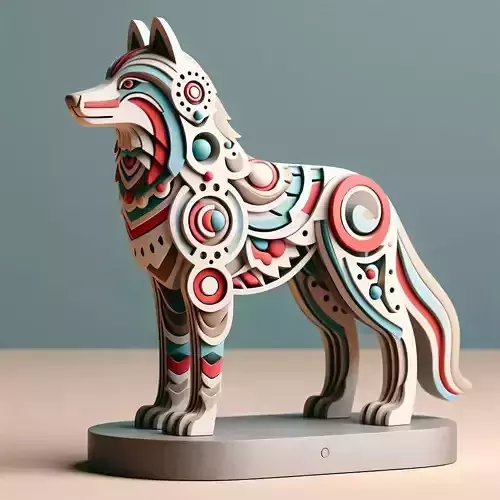 1083 Color 3D Model  Totem Style  Wolf on a Pedestal