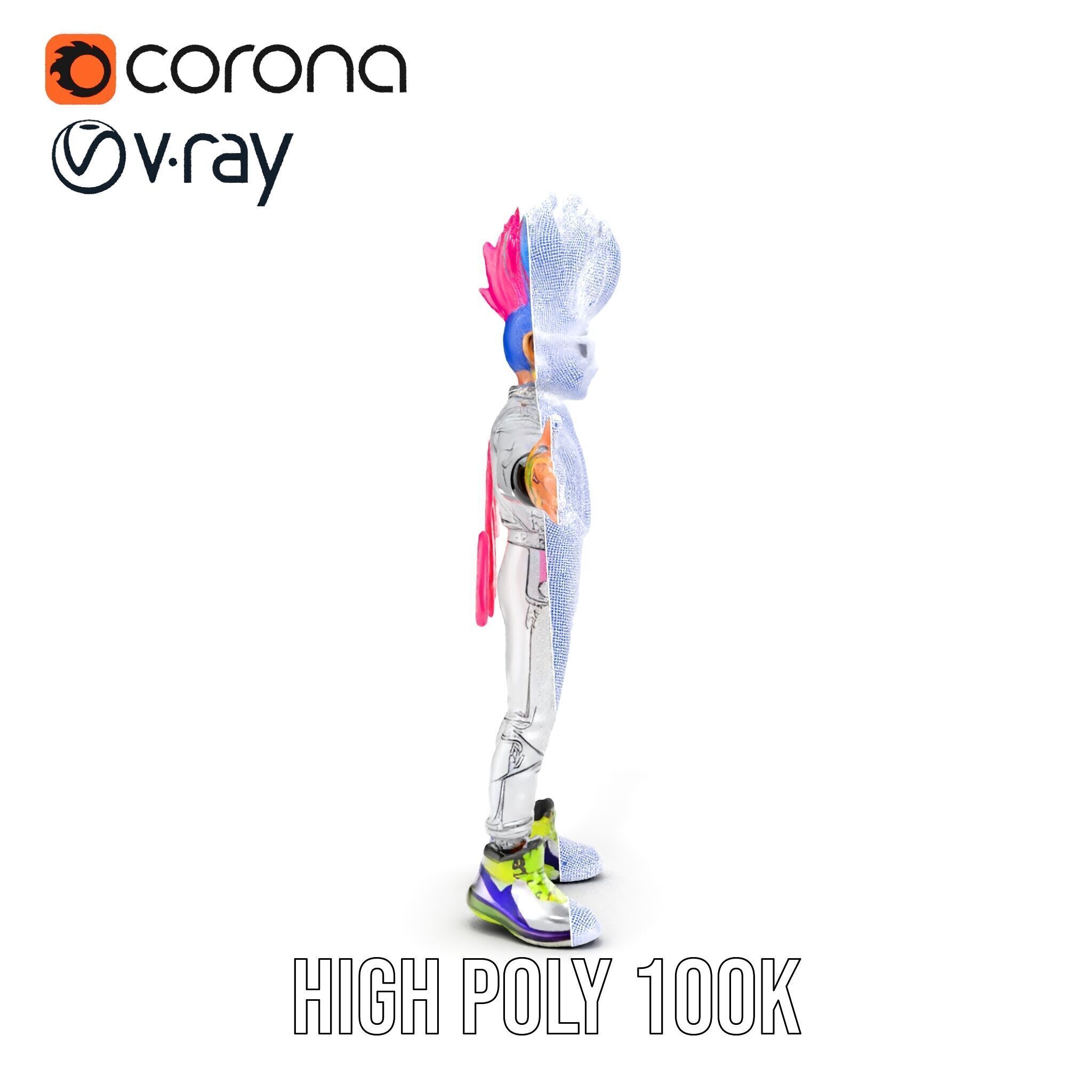 Colorful Mohawk Punk Rocker Character Rigged and Animated Low-poly 3D model_34