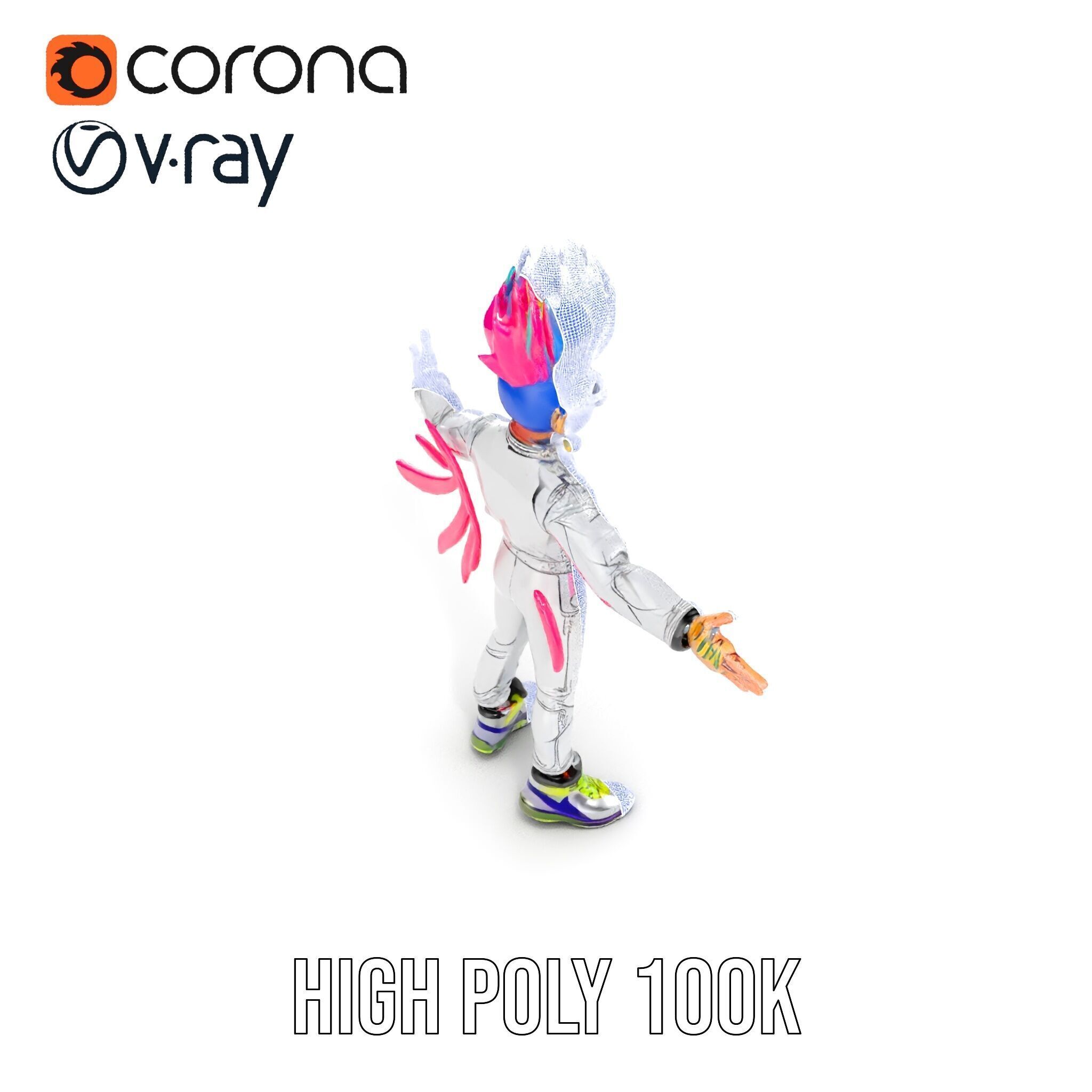 Colorful Mohawk Punk Rocker Character Rigged and Animated Low-poly 3D model_29