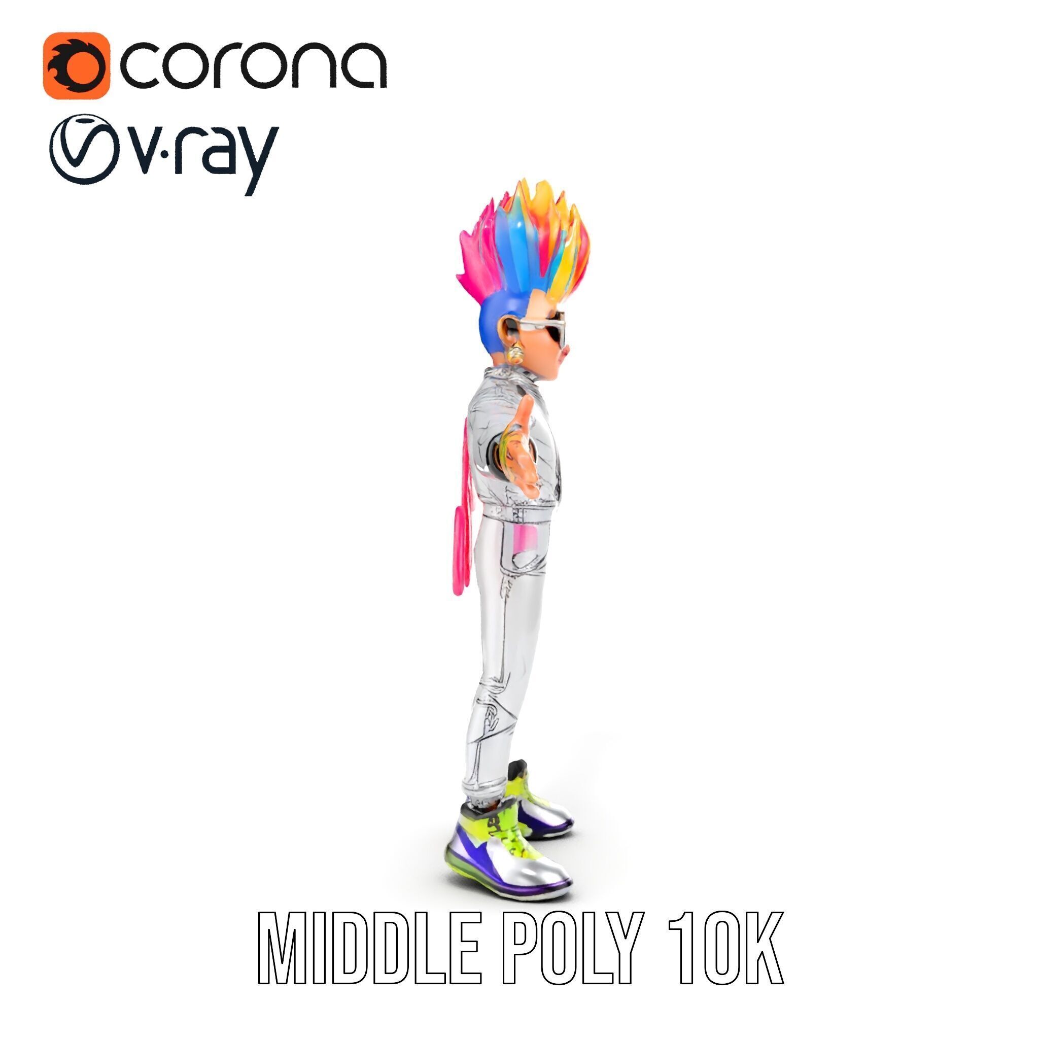 Colorful Mohawk Punk Rocker Character Rigged and Animated Low-poly 3D model_15