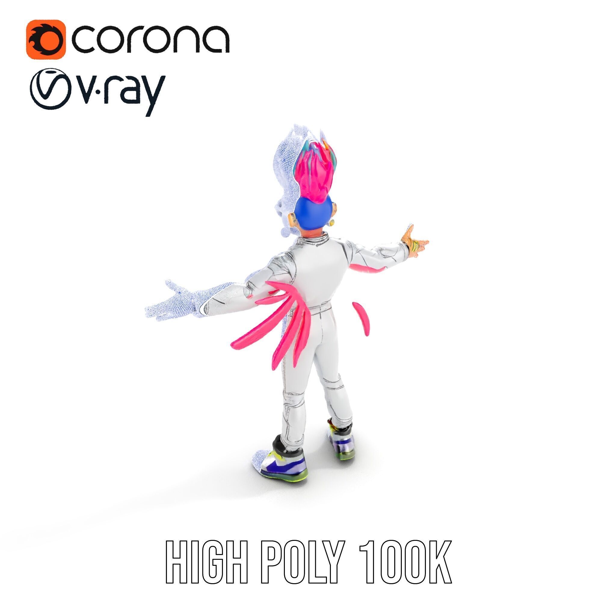 Colorful Mohawk Punk Rocker Character Rigged and Animated Low-poly 3D model_32