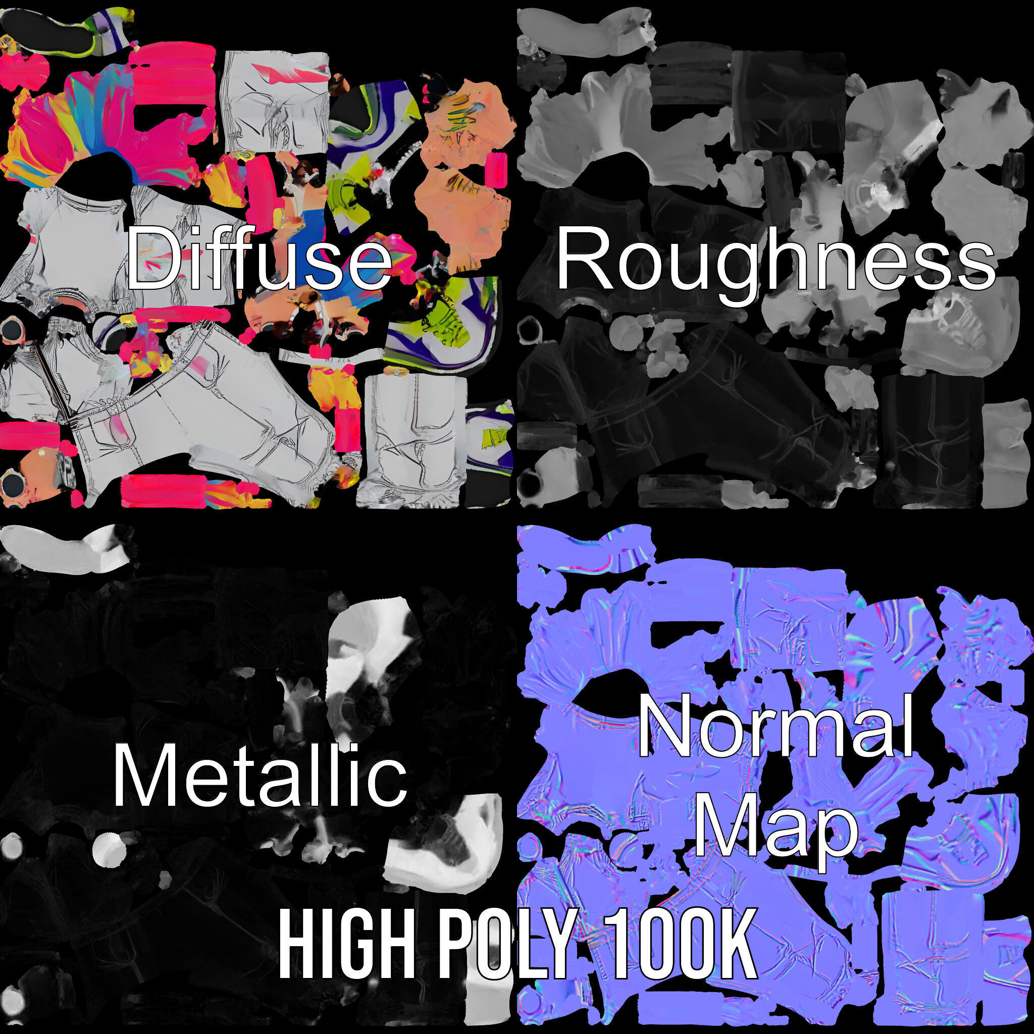 Colorful Mohawk Punk Rocker Character Rigged and Animated Low-poly 3D model_3