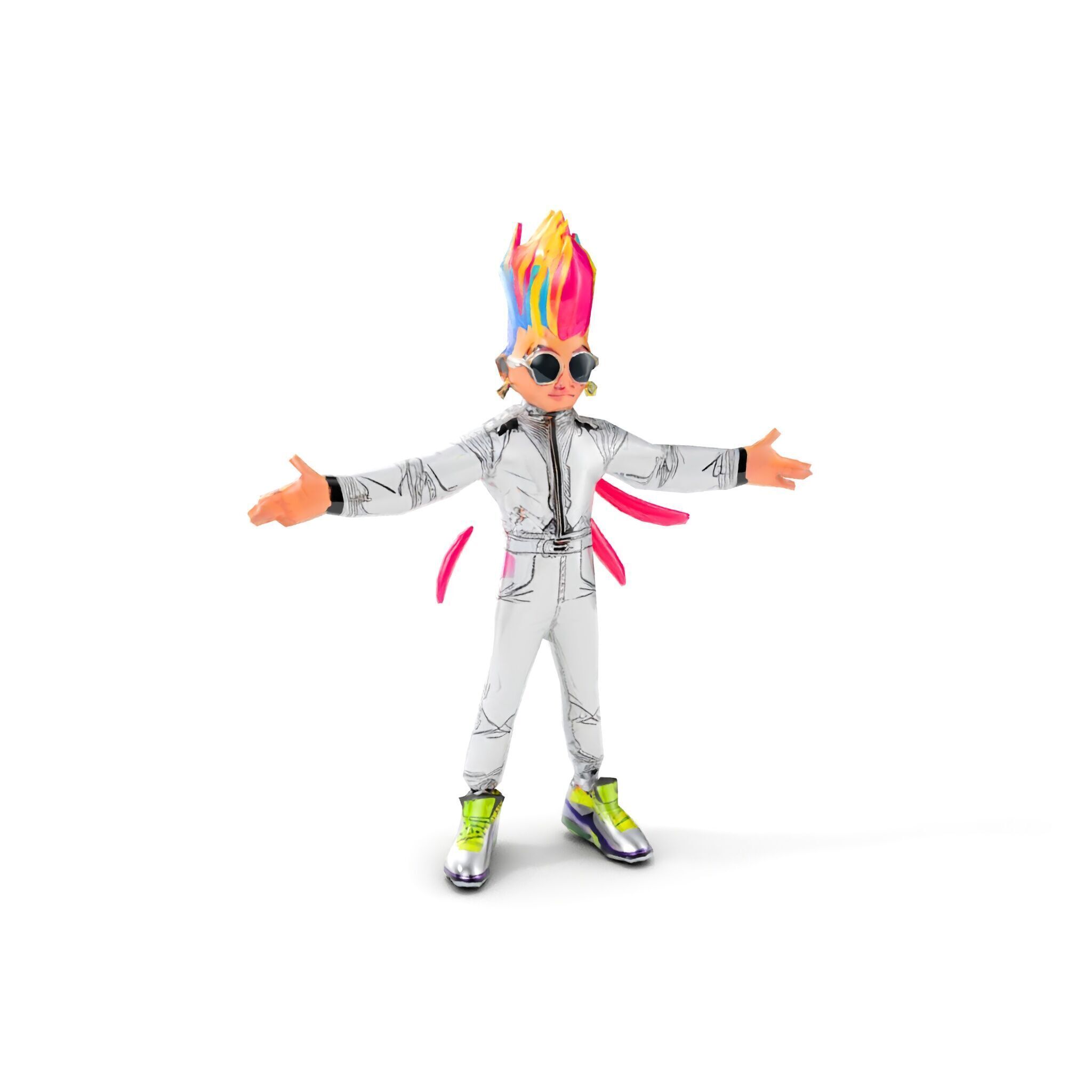 Colorful Mohawk Punk Rocker Character Rigged and Animated Low-poly 3D model_10