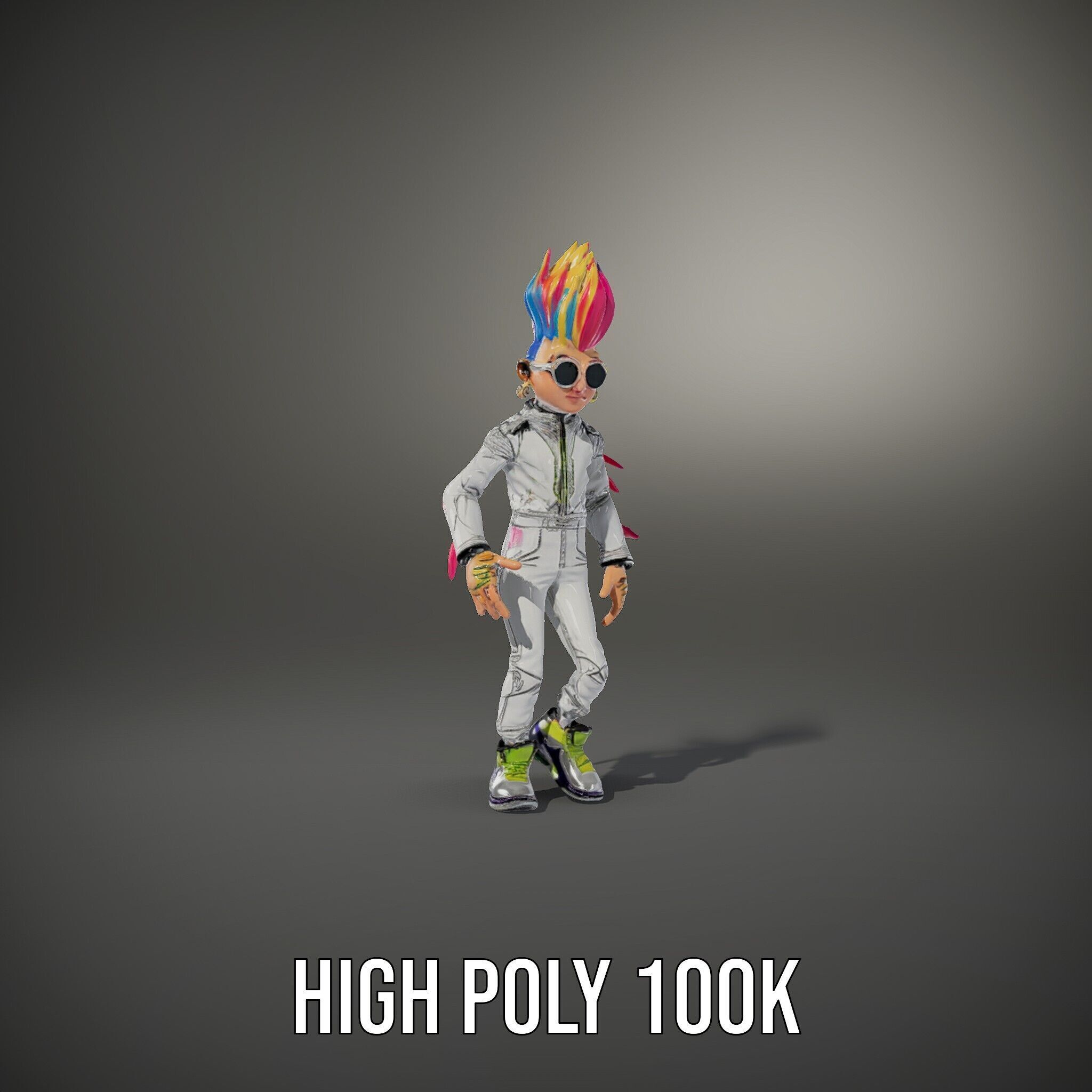 Colorful Mohawk Punk Rocker Character Rigged and Animated Low-poly 3D model_20