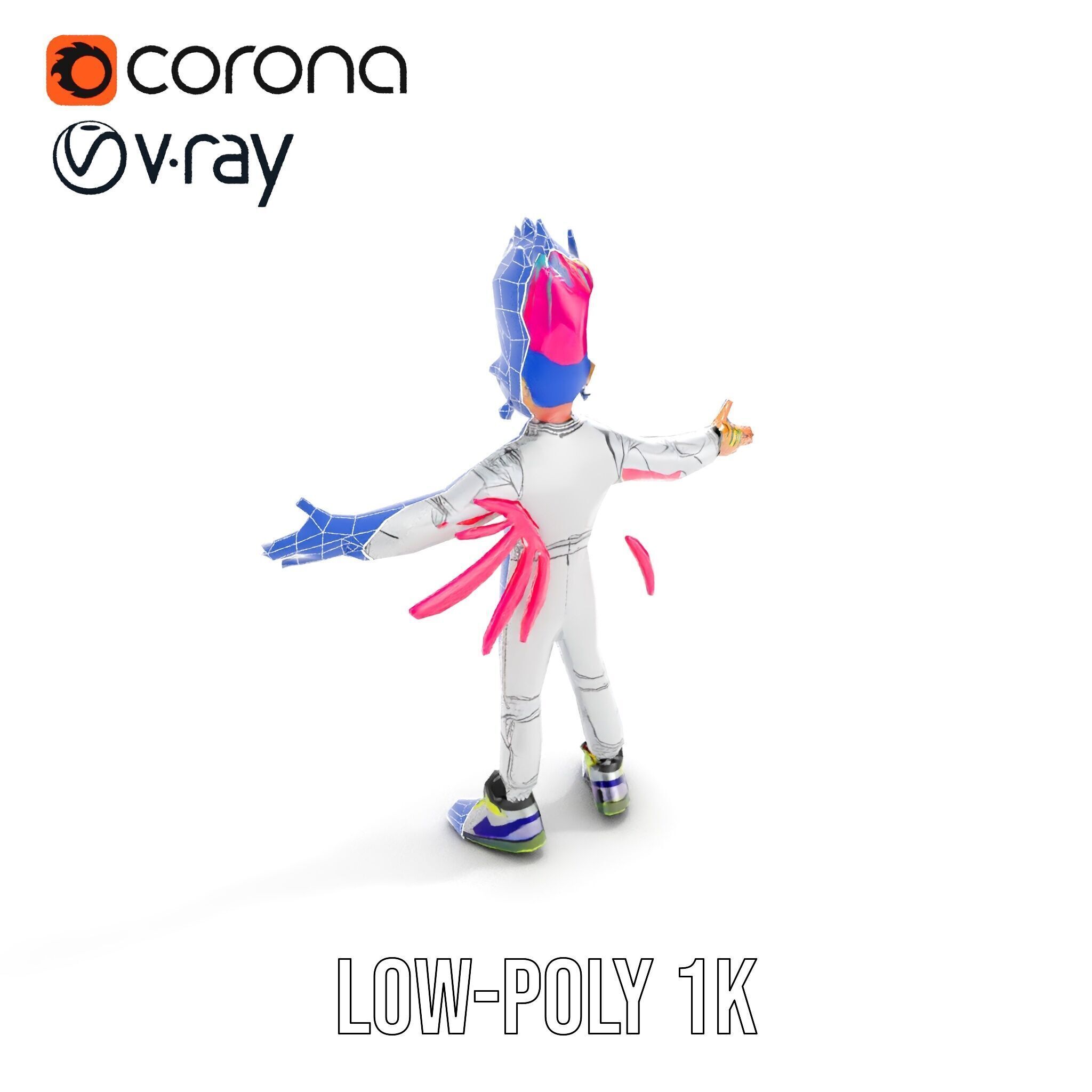 Colorful Mohawk Punk Rocker Character Rigged and Animated Low-poly 3D model_28