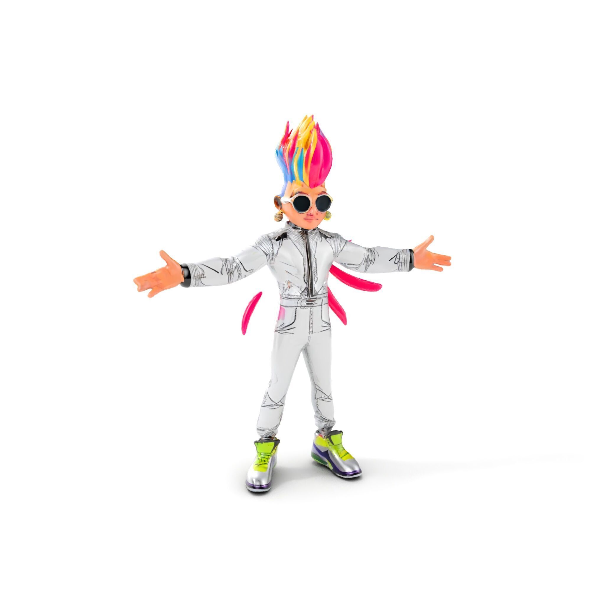Colorful Mohawk Punk Rocker Character Rigged and Animated Low-poly 3D model_27