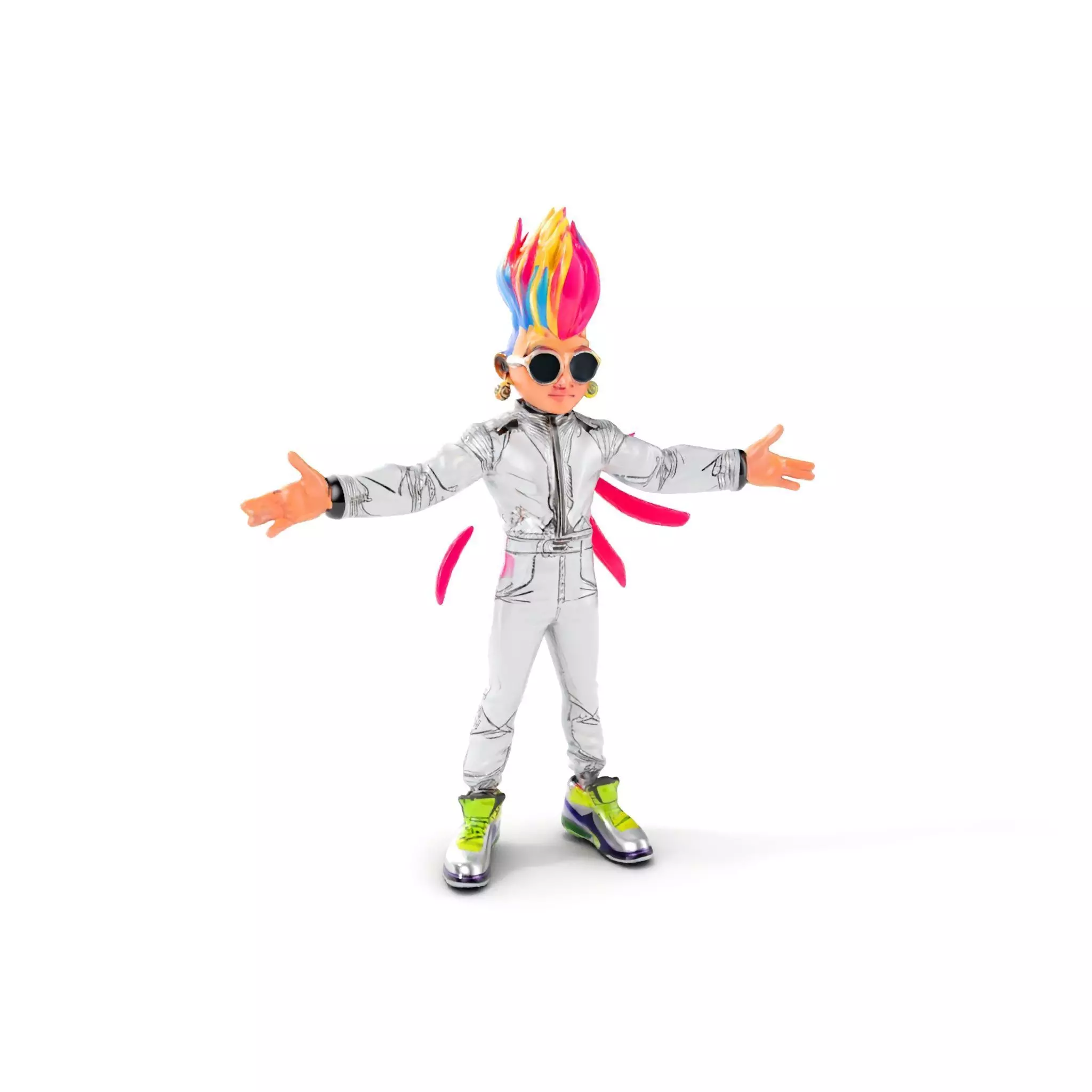 Colorful Mohawk Punk Rocker Character Rigged and Animated Low-poly 3D model_0
