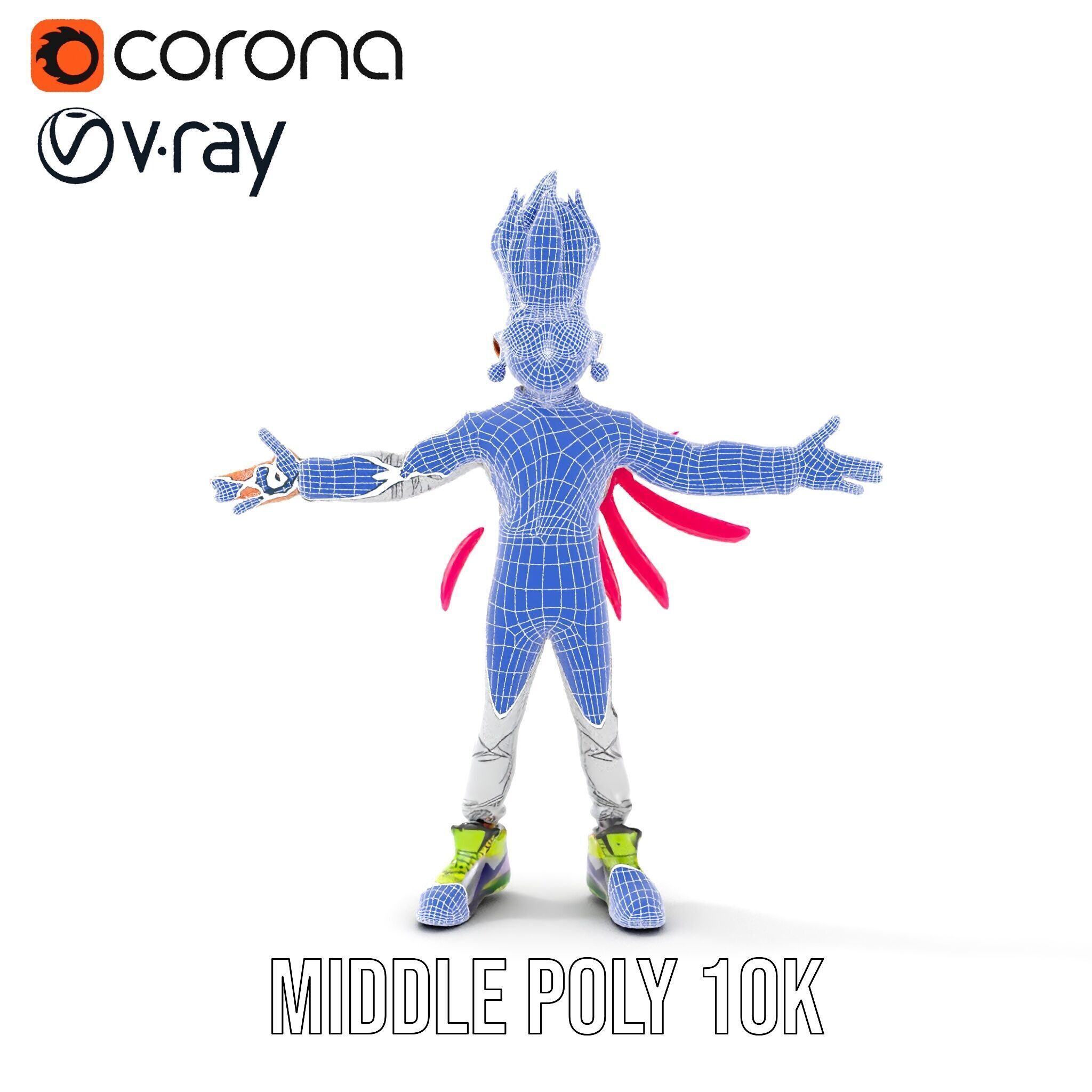 Colorful Mohawk Punk Rocker Character Rigged and Animated Low-poly 3D model_21