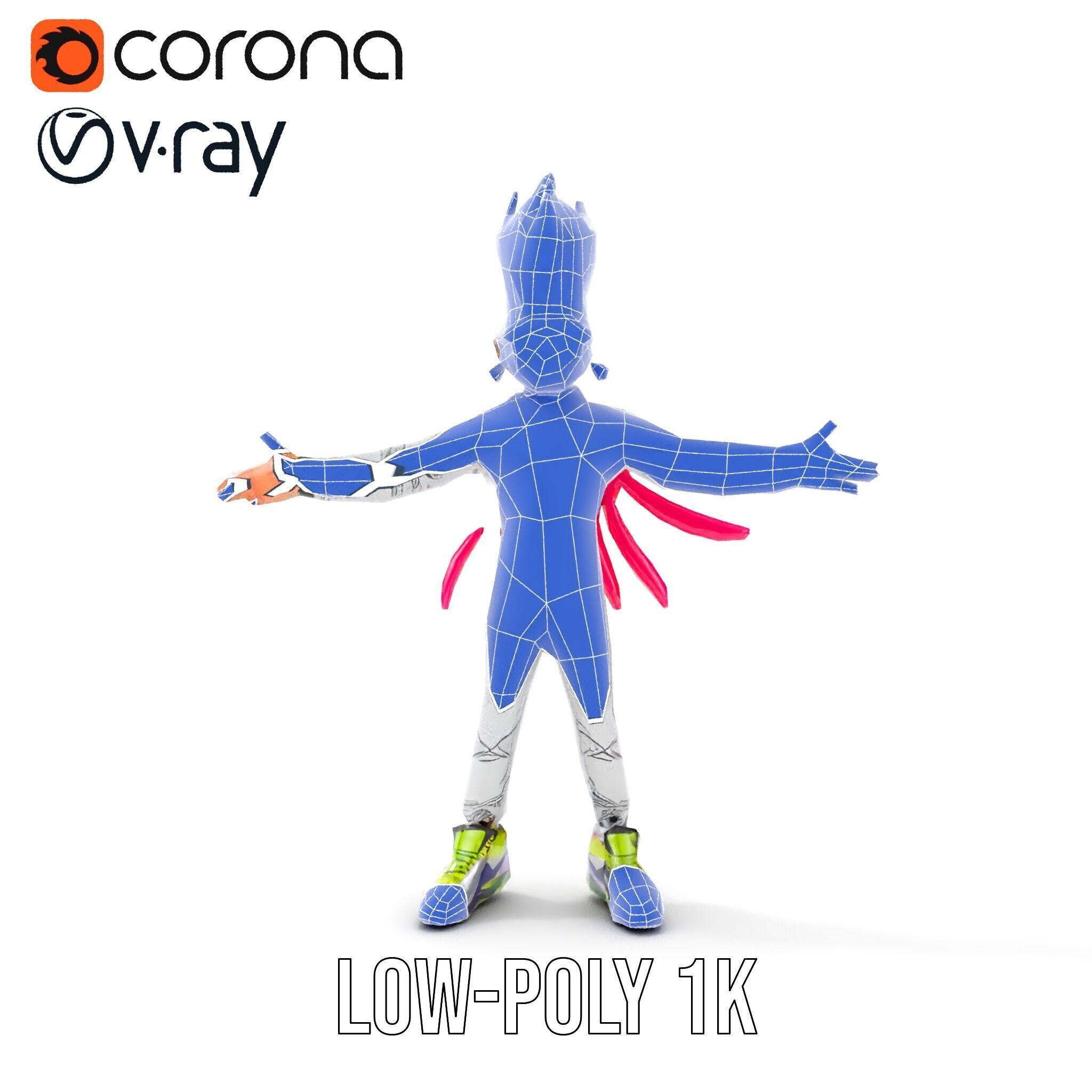 Colorful Mohawk Punk Rocker Character Rigged and Animated Low-poly 3D model_22