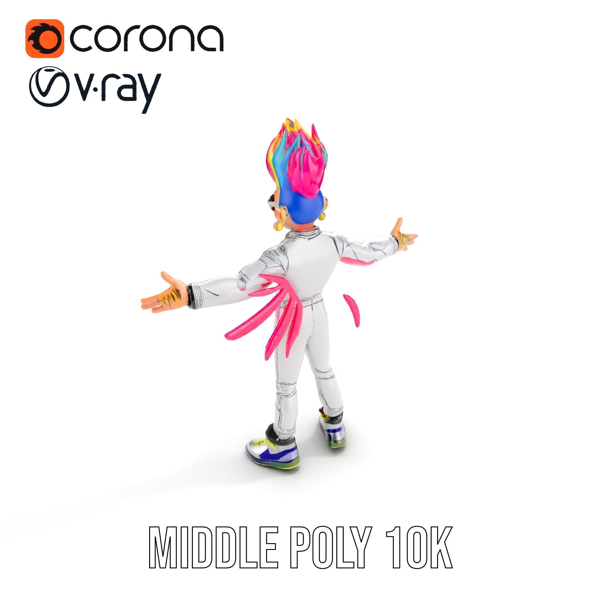 Colorful Mohawk Punk Rocker Character Rigged and Animated Low-poly 3D model_33