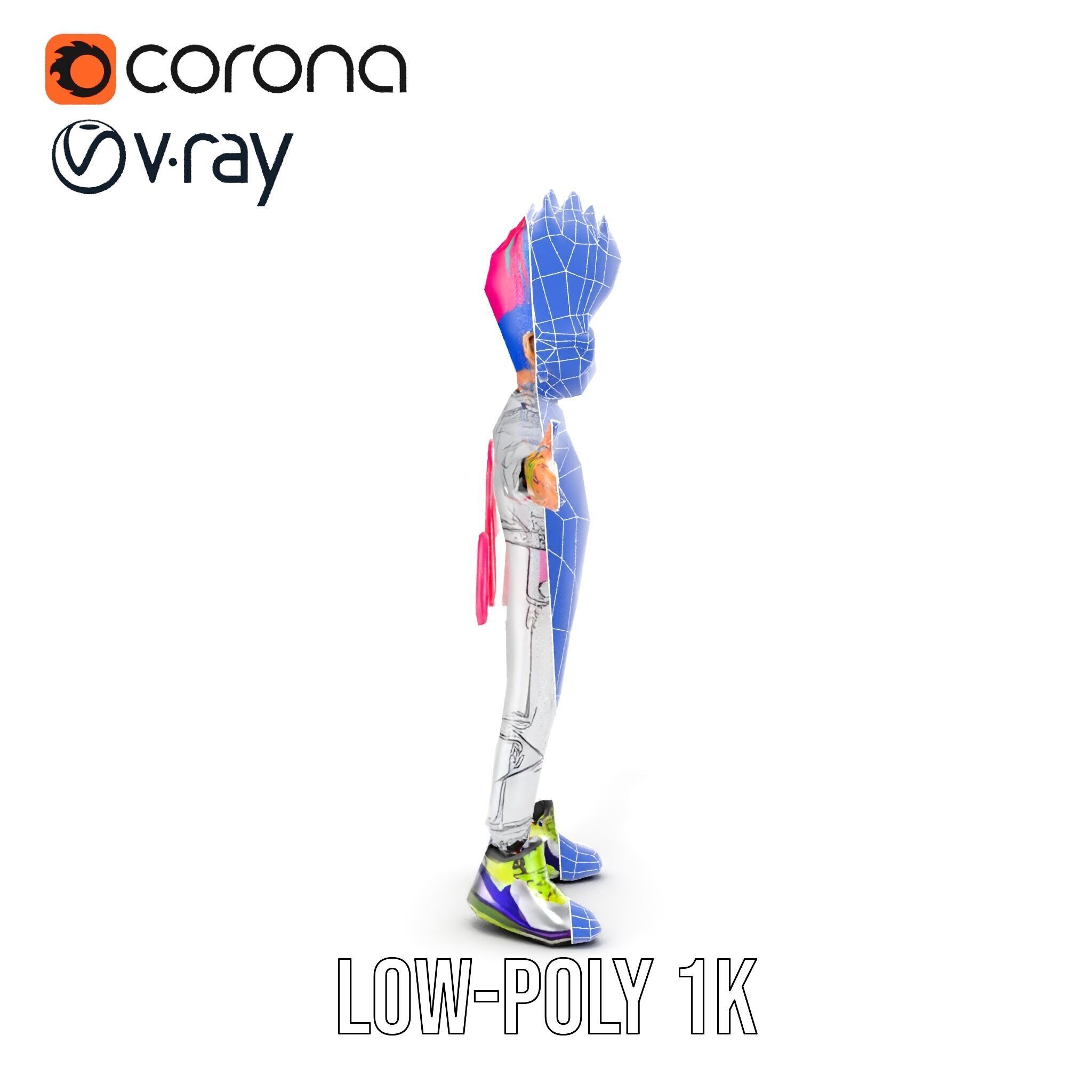 Colorful Mohawk Punk Rocker Character Rigged and Animated Low-poly 3D model_31