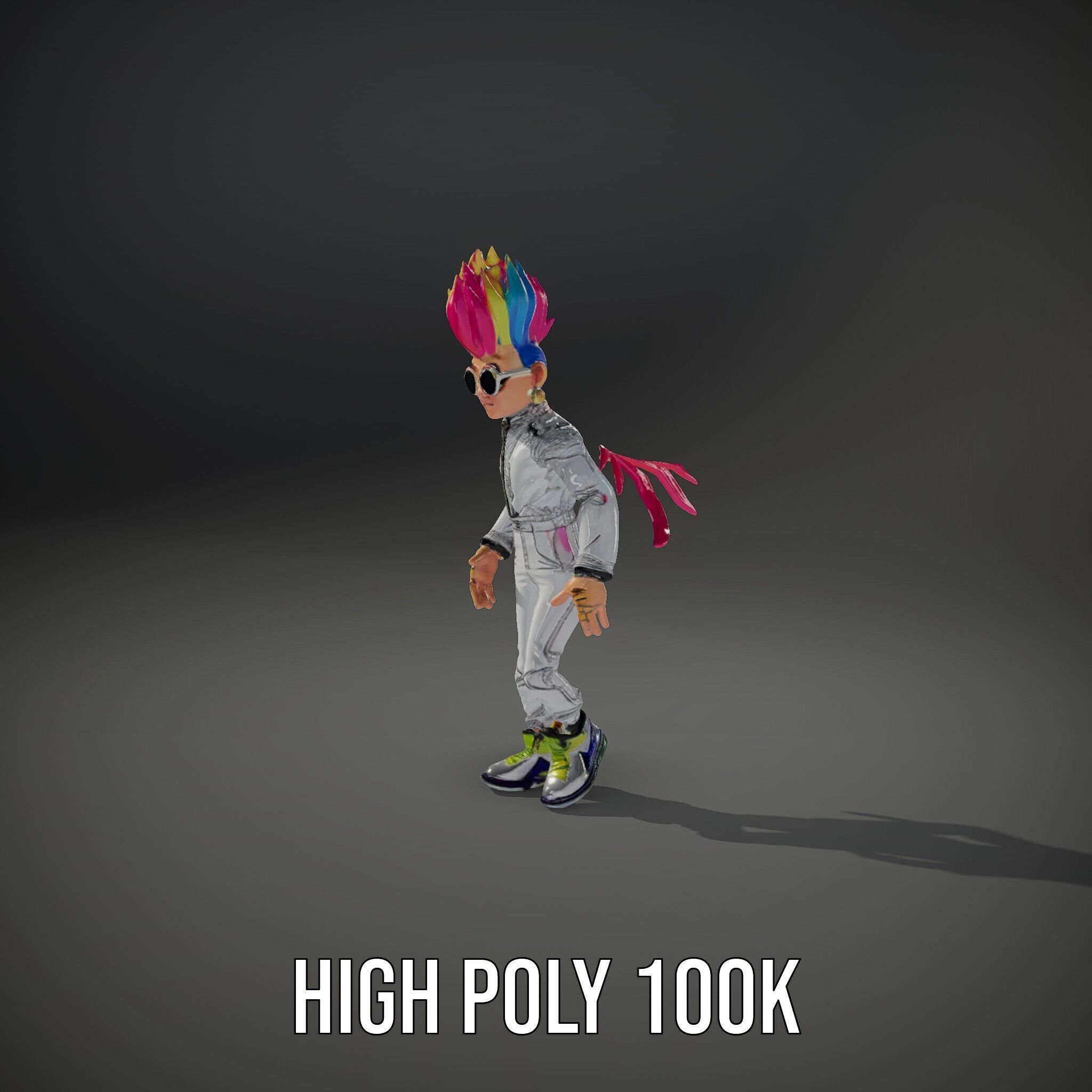 Colorful Mohawk Punk Rocker Character Rigged and Animated Low-poly 3D model_36