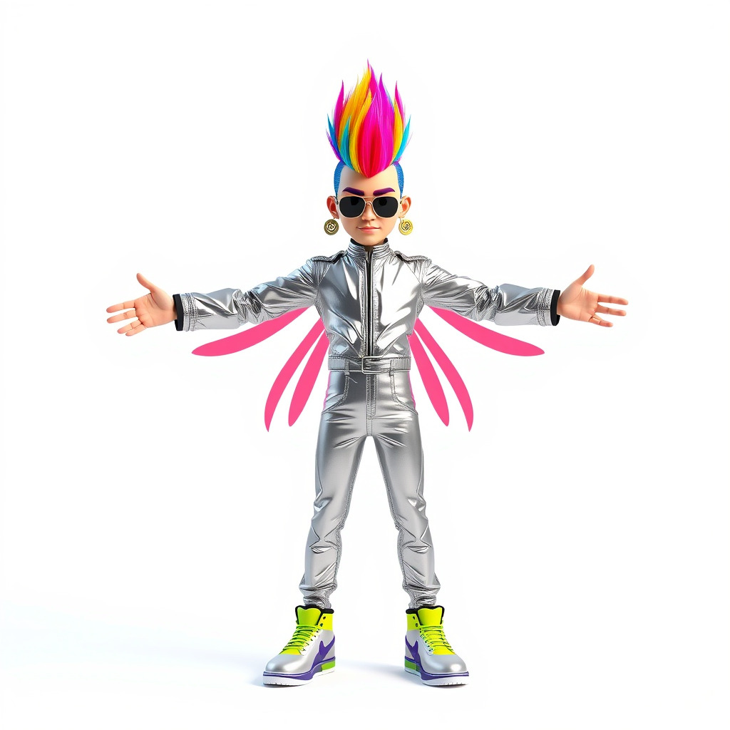 Colorful Mohawk Punk Rocker Character Rigged and Animated Low-poly 3D model_2