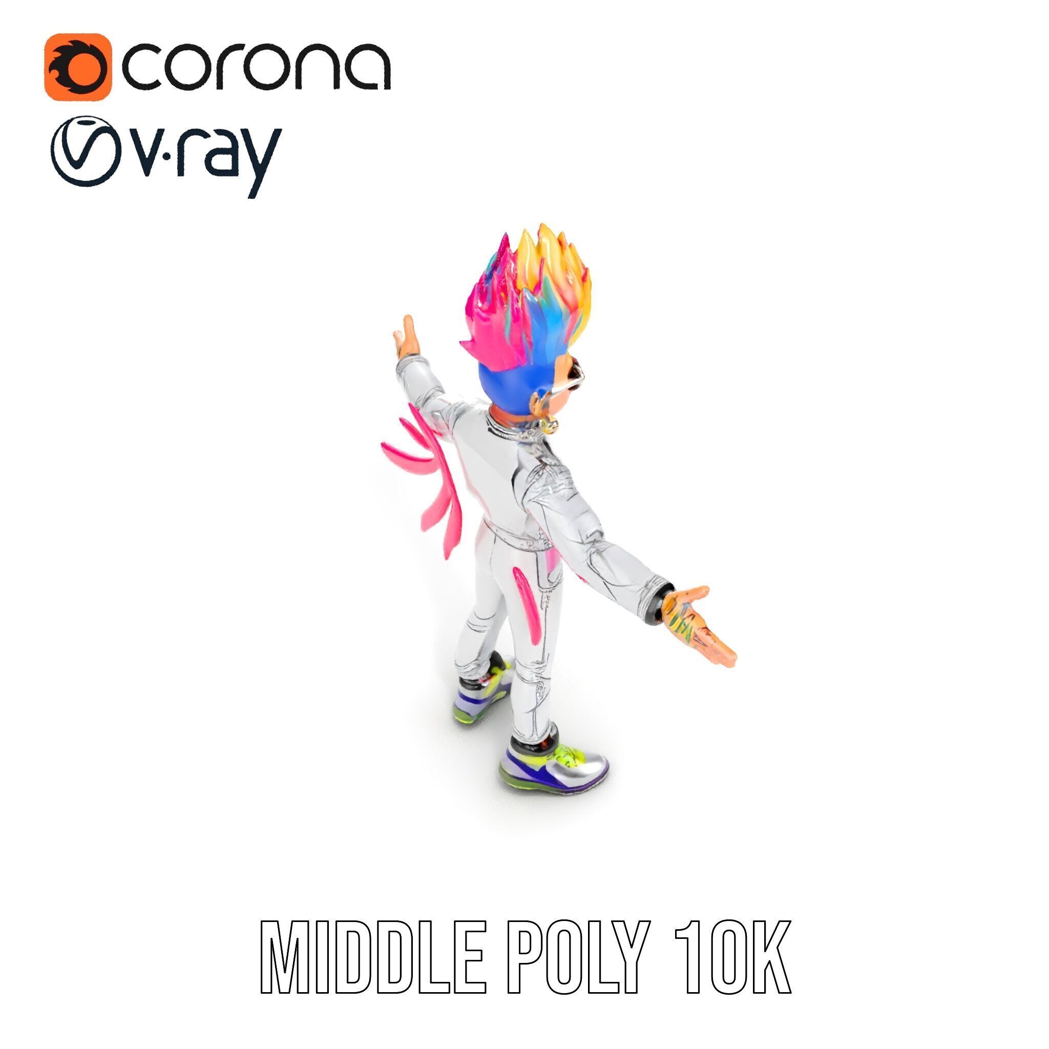 Colorful Mohawk Punk Rocker Character Rigged and Animated Low-poly 3D model_24
