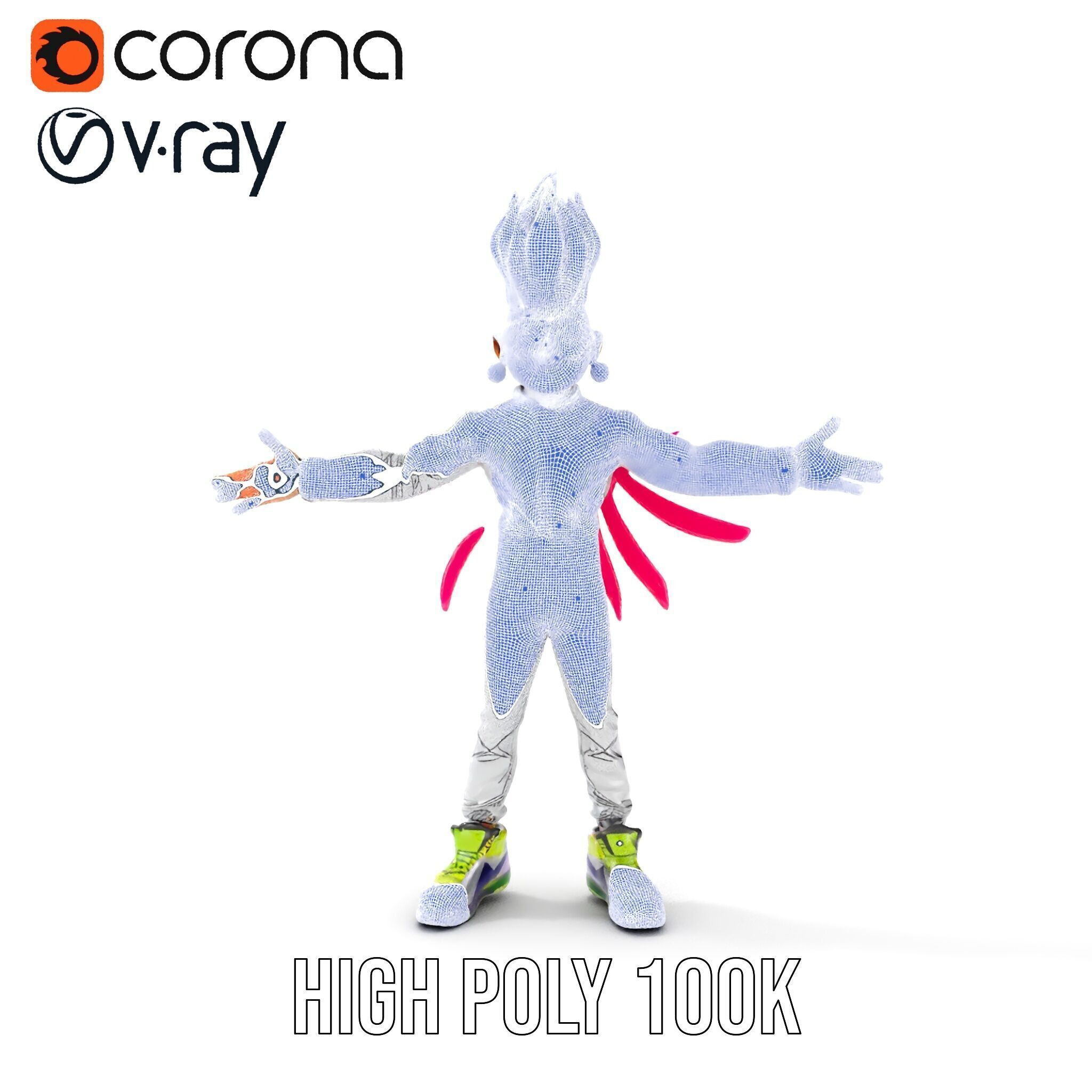 Colorful Mohawk Punk Rocker Character Rigged and Animated Low-poly 3D model_26