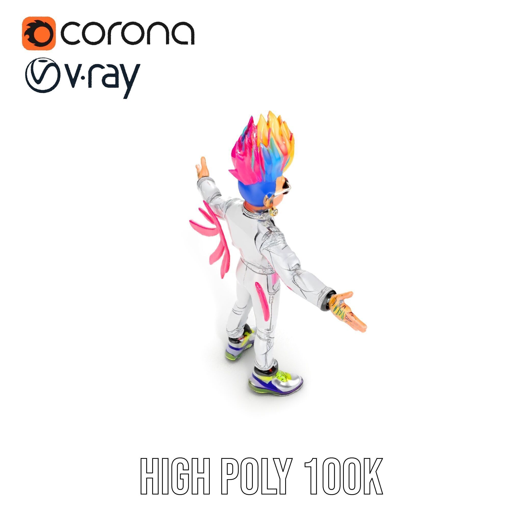 Colorful Mohawk Punk Rocker Character Rigged and Animated Low-poly 3D model_11
