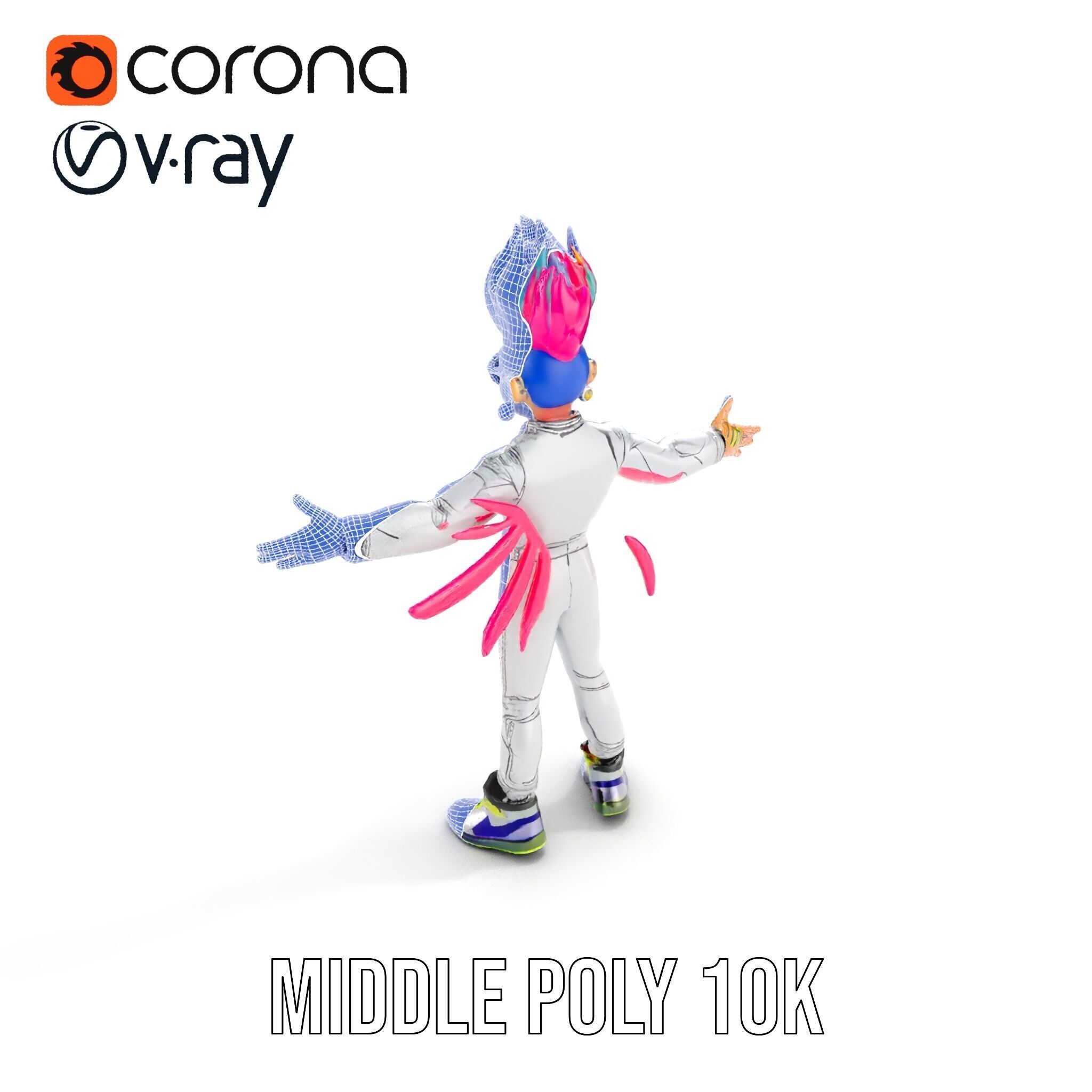 Colorful Mohawk Punk Rocker Character Rigged and Animated Low-poly 3D model_30
