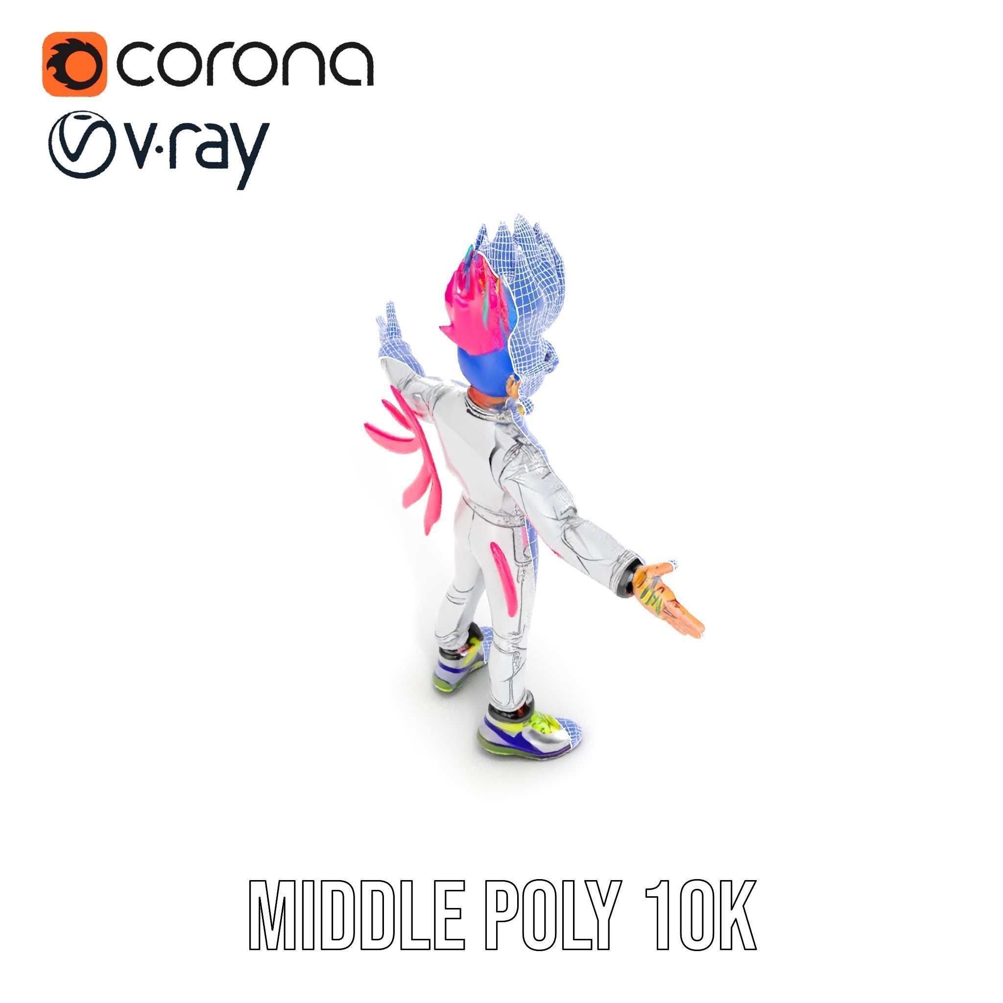 Colorful Mohawk Punk Rocker Character Rigged and Animated Low-poly 3D model_18