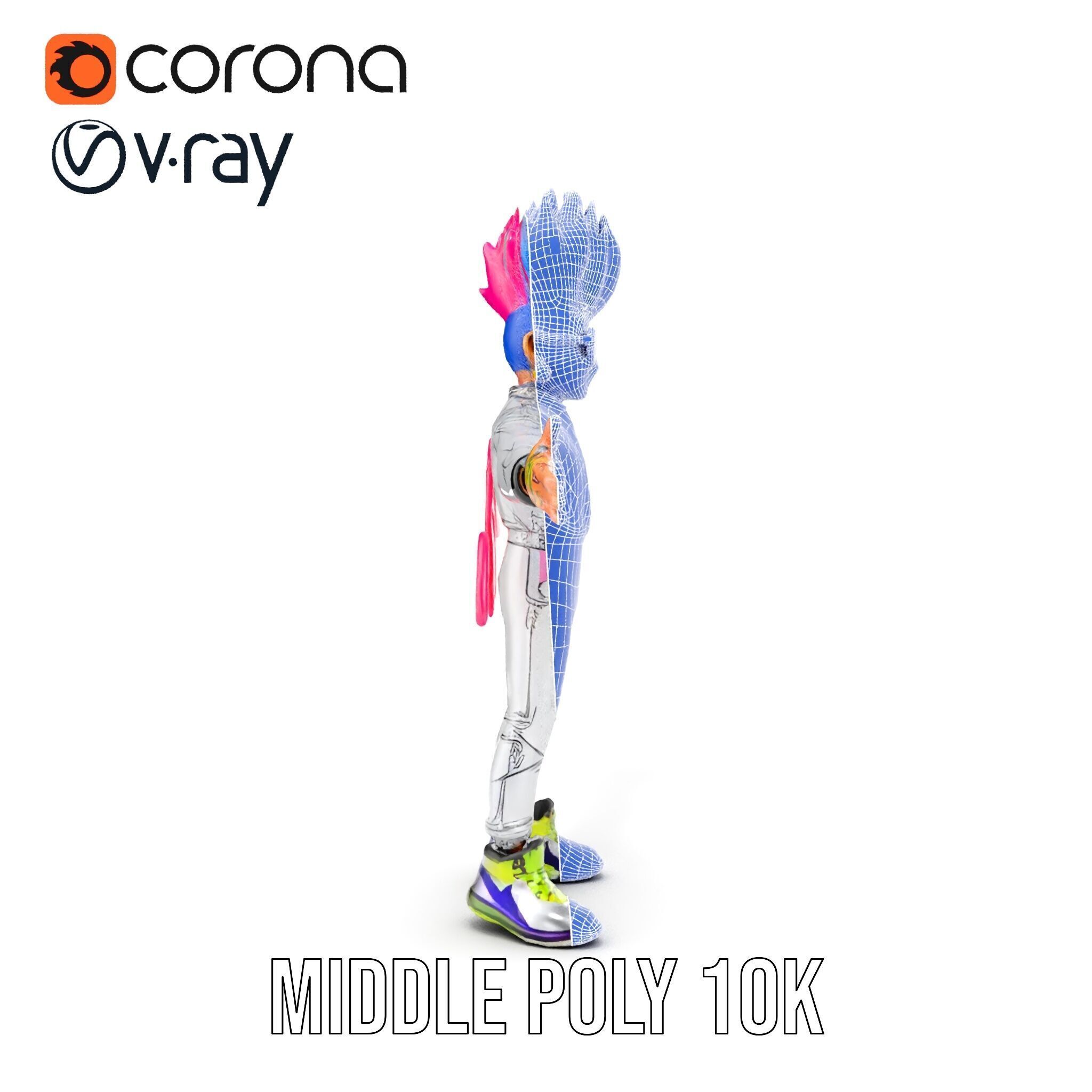 Colorful Mohawk Punk Rocker Character Rigged and Animated Low-poly 3D model_35