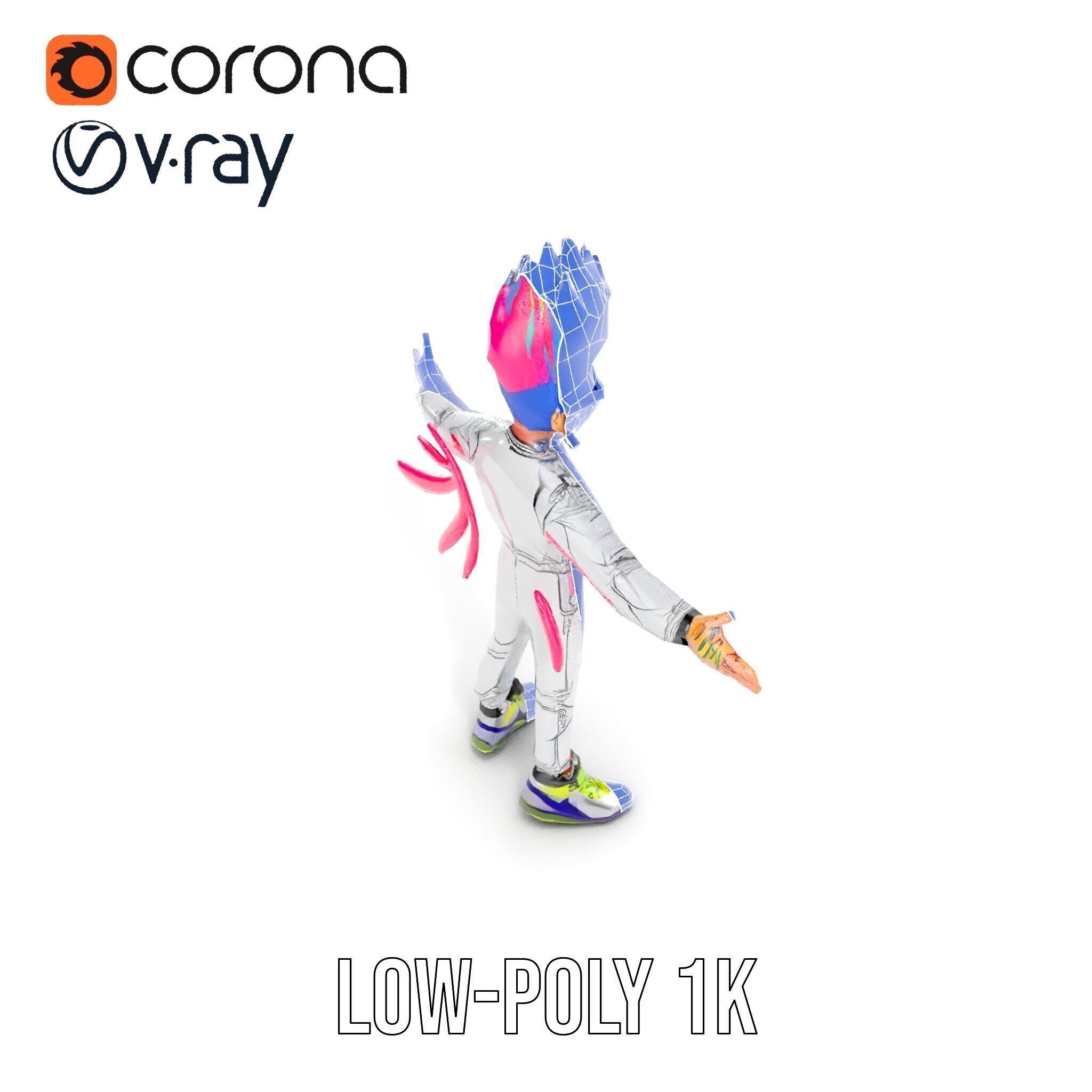 Colorful Mohawk Punk Rocker Character Rigged and Animated Low-poly 3D model_25