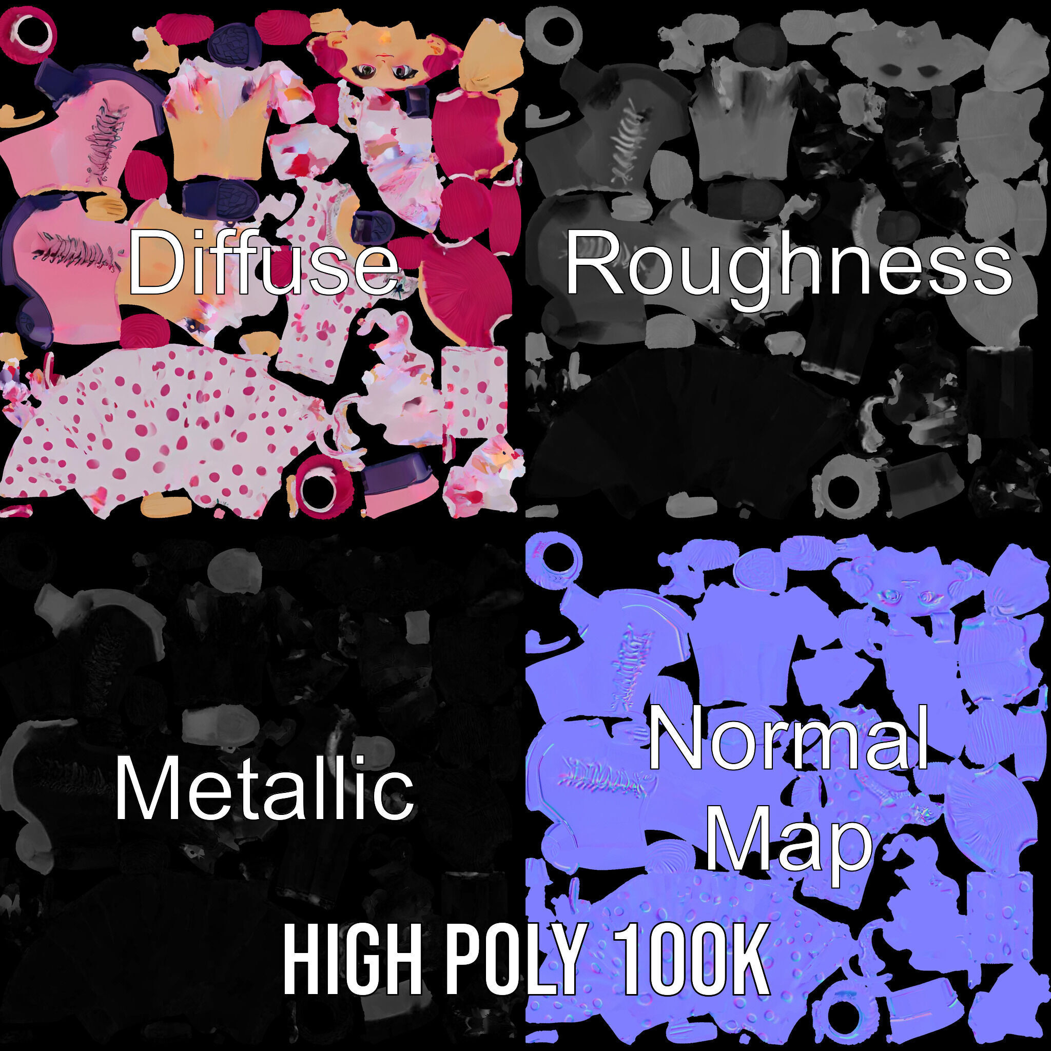 Polka Dot Dress Girl Rigged and Animated D Model Low-poly 3D model_3