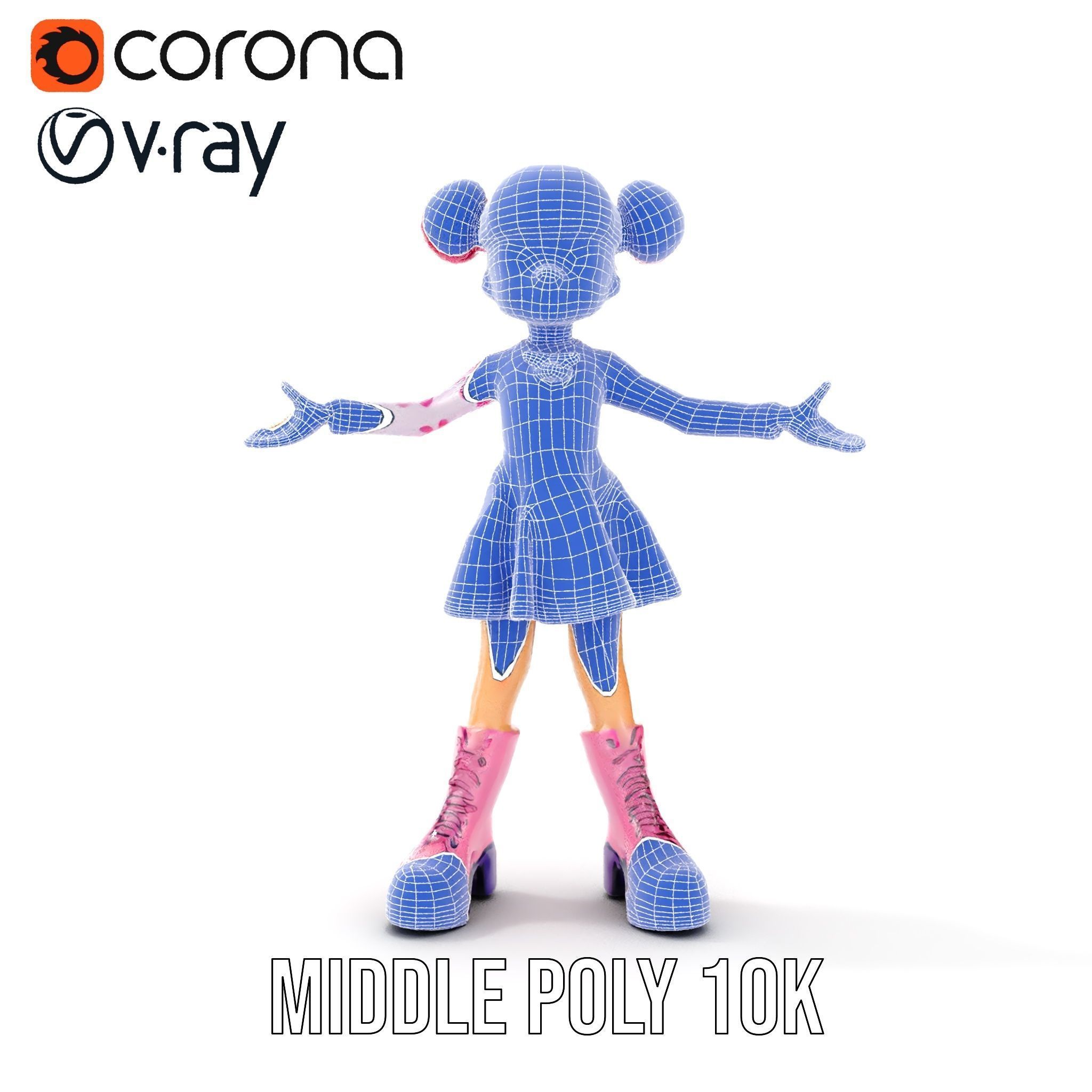 Polka Dot Dress Girl Rigged and Animated D Model Low-poly 3D model_35