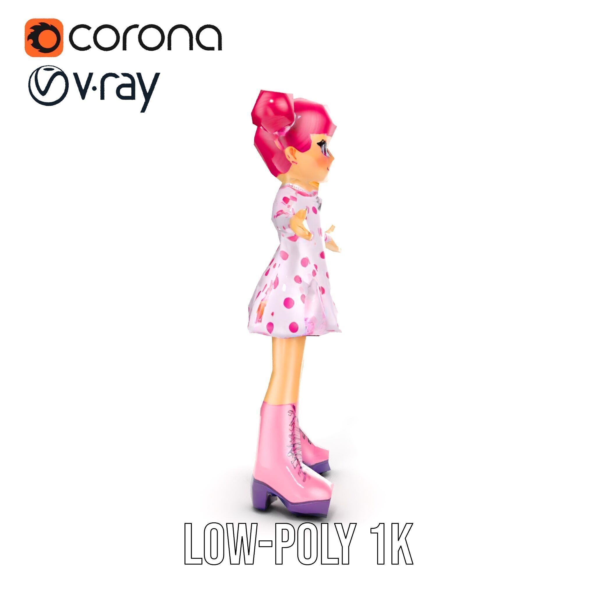 Polka Dot Dress Girl Rigged and Animated D Model Low-poly 3D model_19