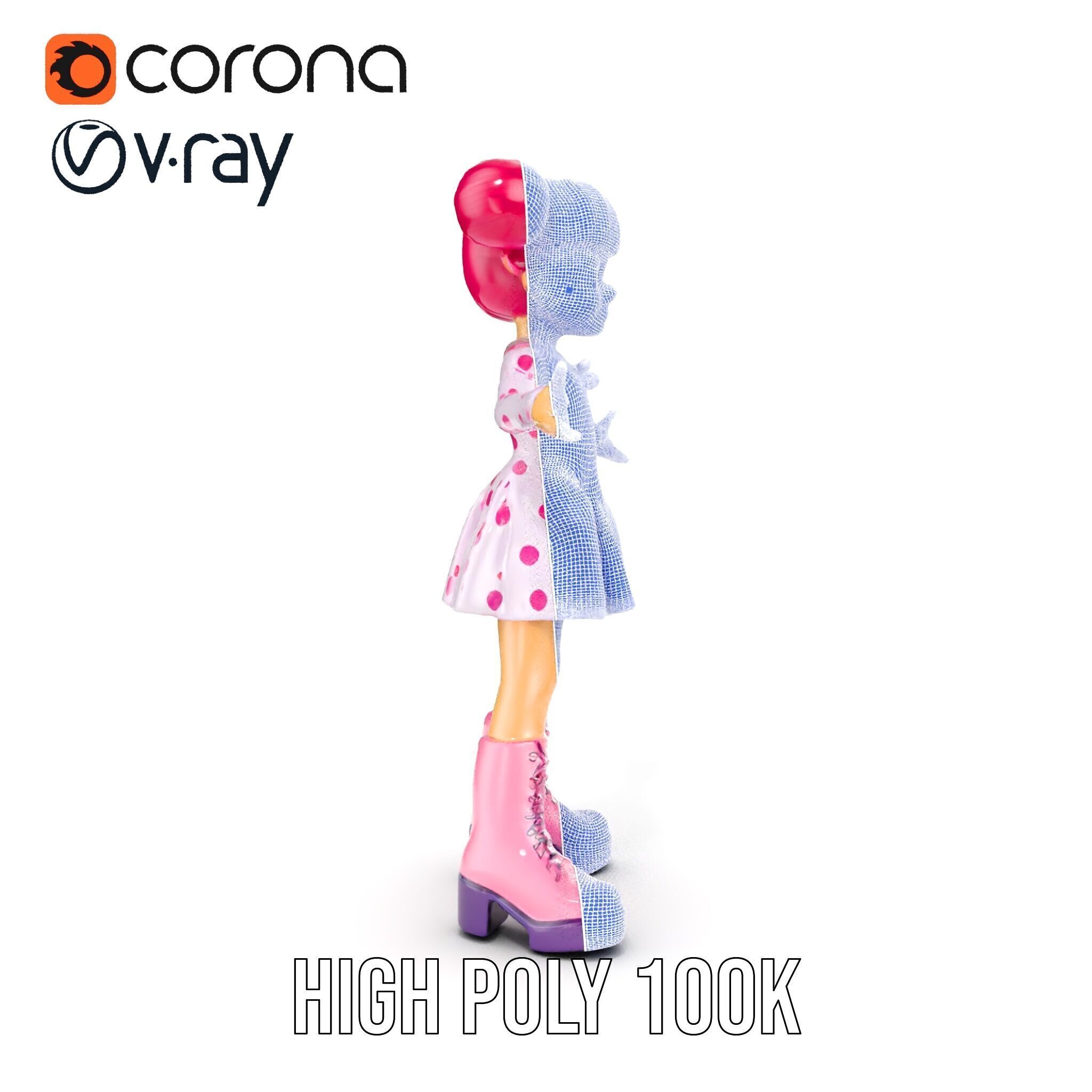 Polka Dot Dress Girl Rigged and Animated D Model Low-poly 3D model_36
