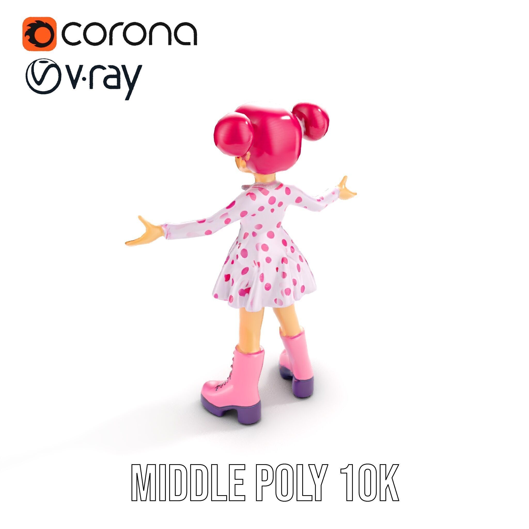 Polka Dot Dress Girl Rigged and Animated D Model Low-poly 3D model_12