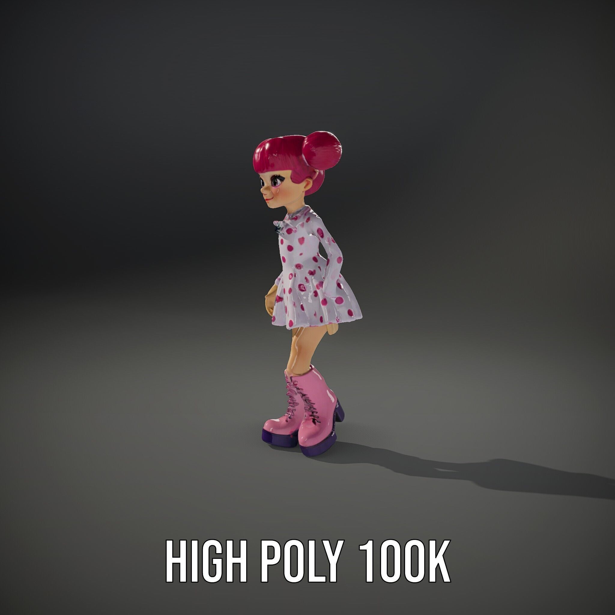 Polka Dot Dress Girl Rigged and Animated D Model Low-poly 3D model_23